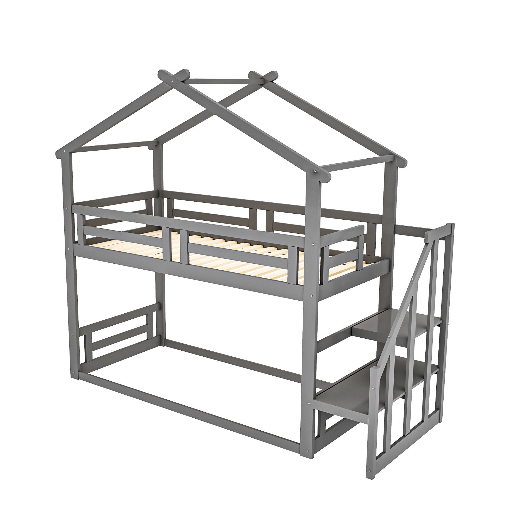 Logidon Kinderbed 90x200 grijs laag stapelbed met veiligheidstrap