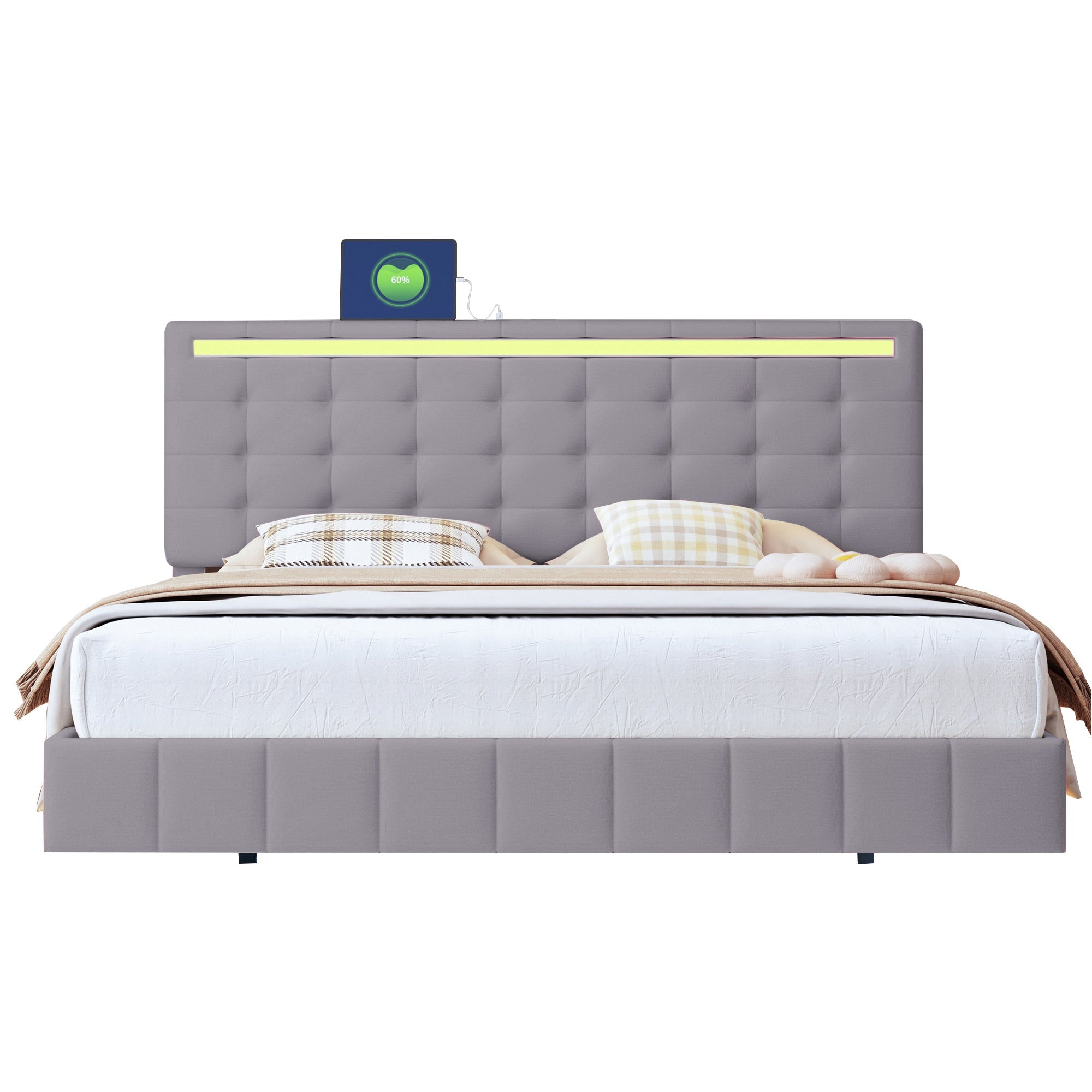 Logidon gestoffeerd bed 160 x 200 cm gecapitonneerd zwevend bedframe grijs