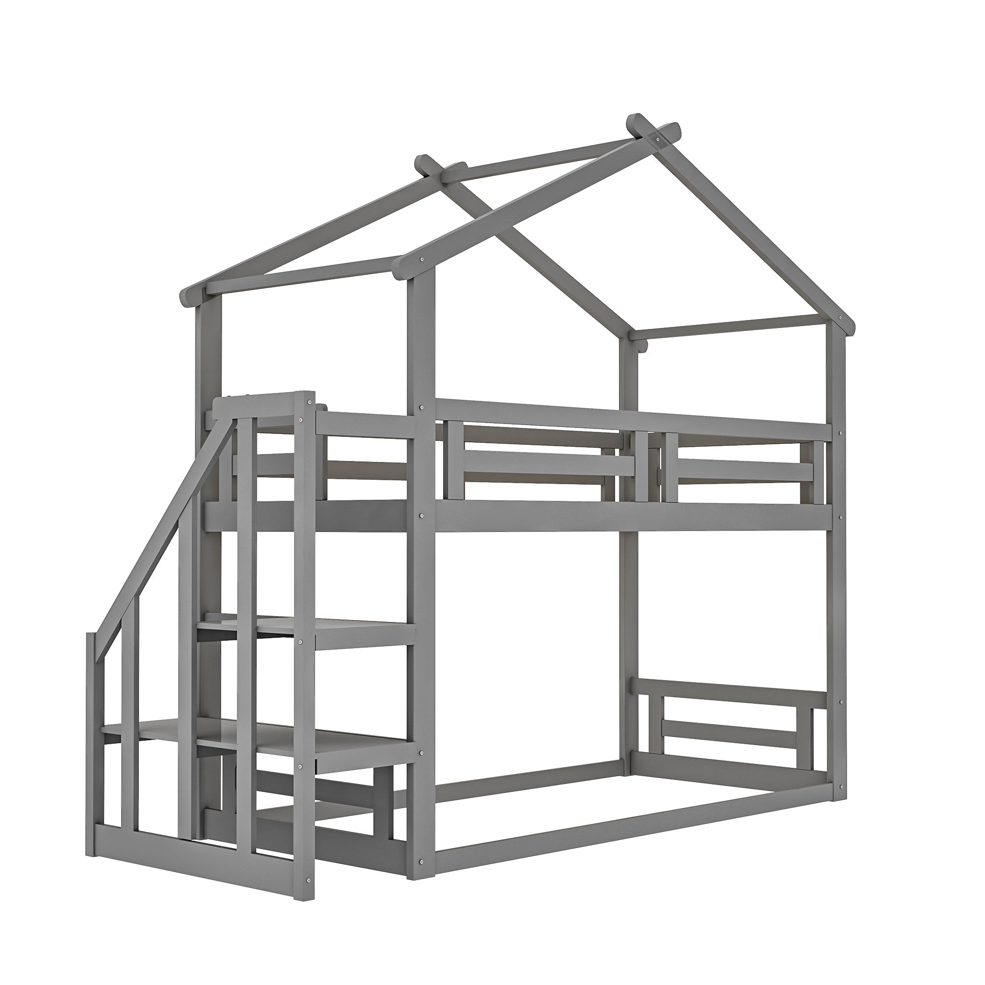 Logidon Children's Bed 90x200 Gray Low Bunk Bed With Safety Stairs
