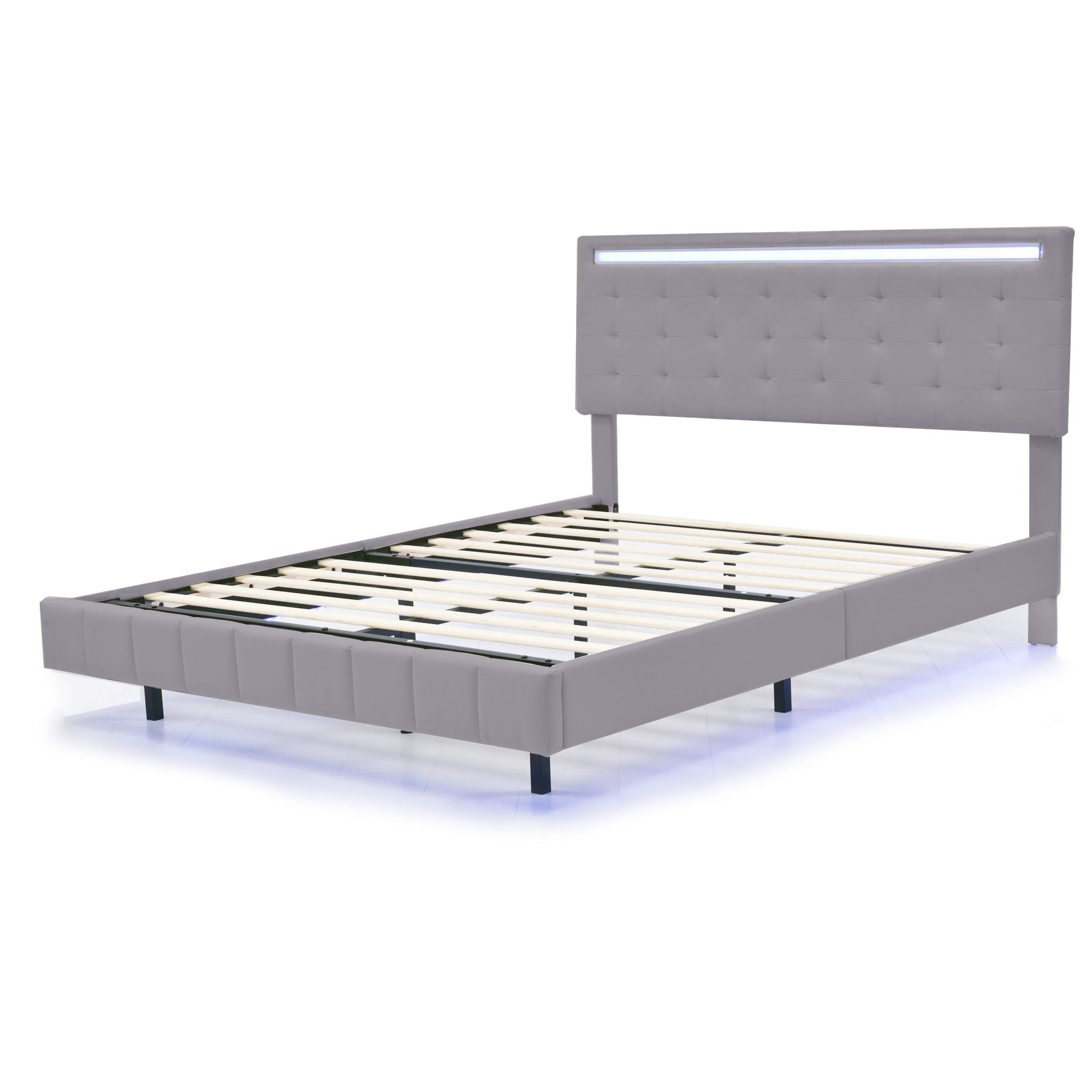 Logidon upholstered bed 140x200 cm gray with LED light strip headboard