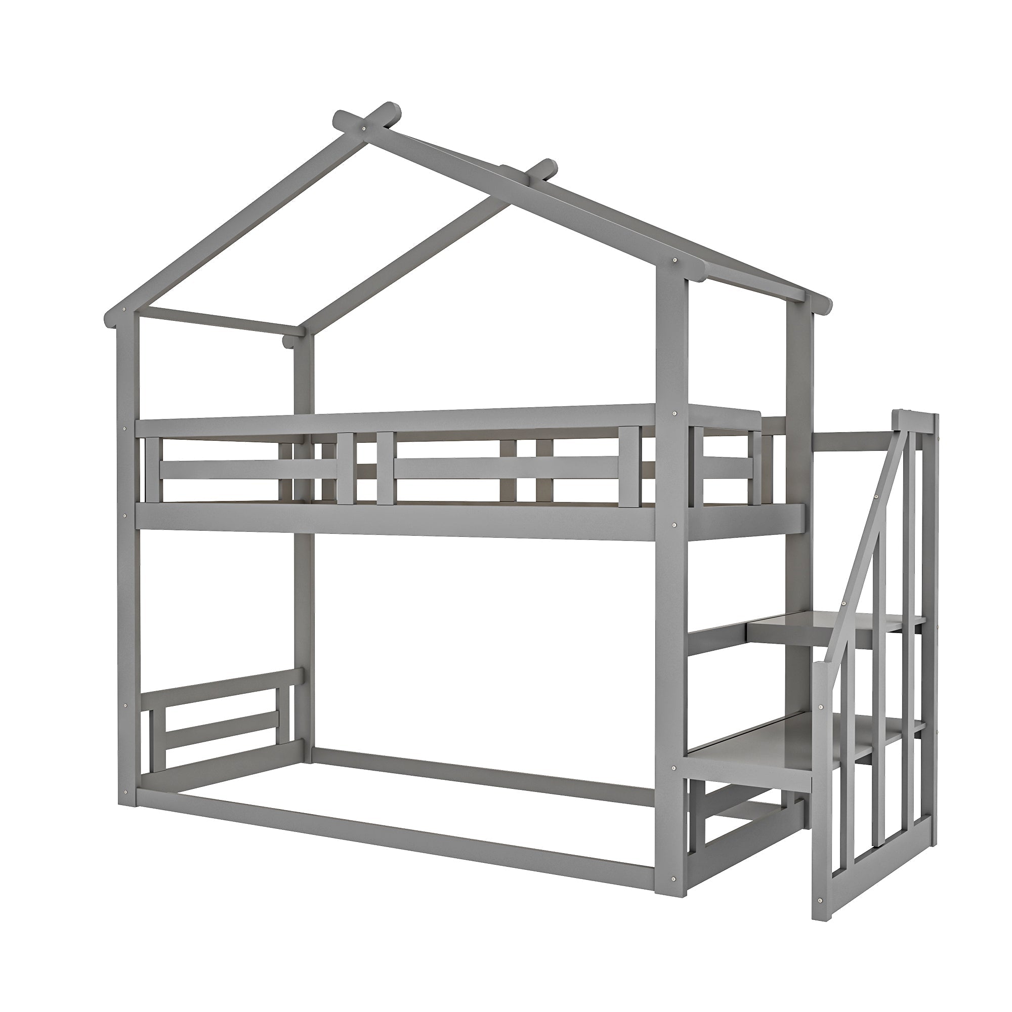 Logidon Children's Bed 90x200 Gray Low Bunk Bed With Safety Stairs