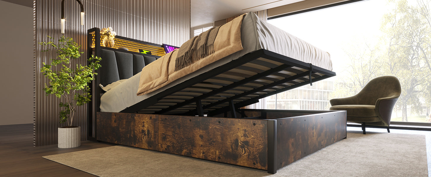 Logidon gestoffeerd bed metalen bed LED App-Control 160x200 grijs