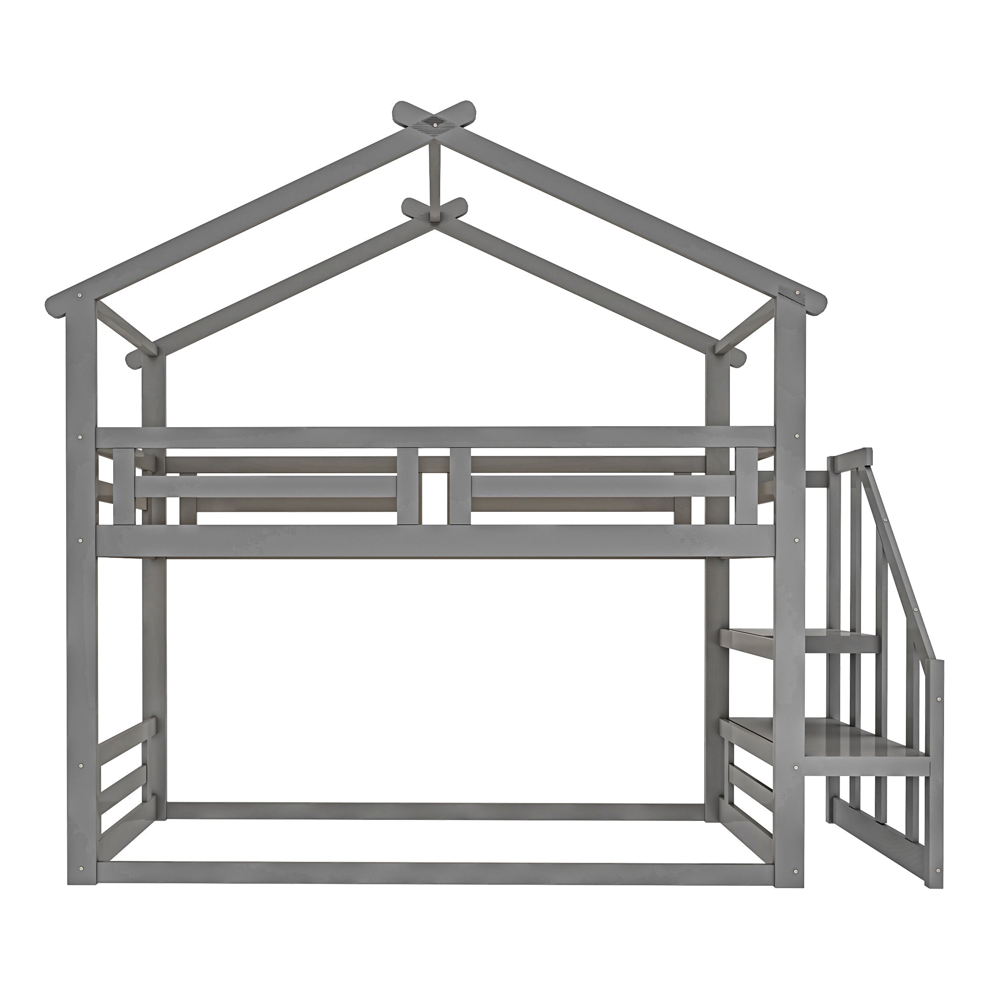 Logidon Children's Bed 90x200 Gray Low Bunk Bed With Safety Stairs