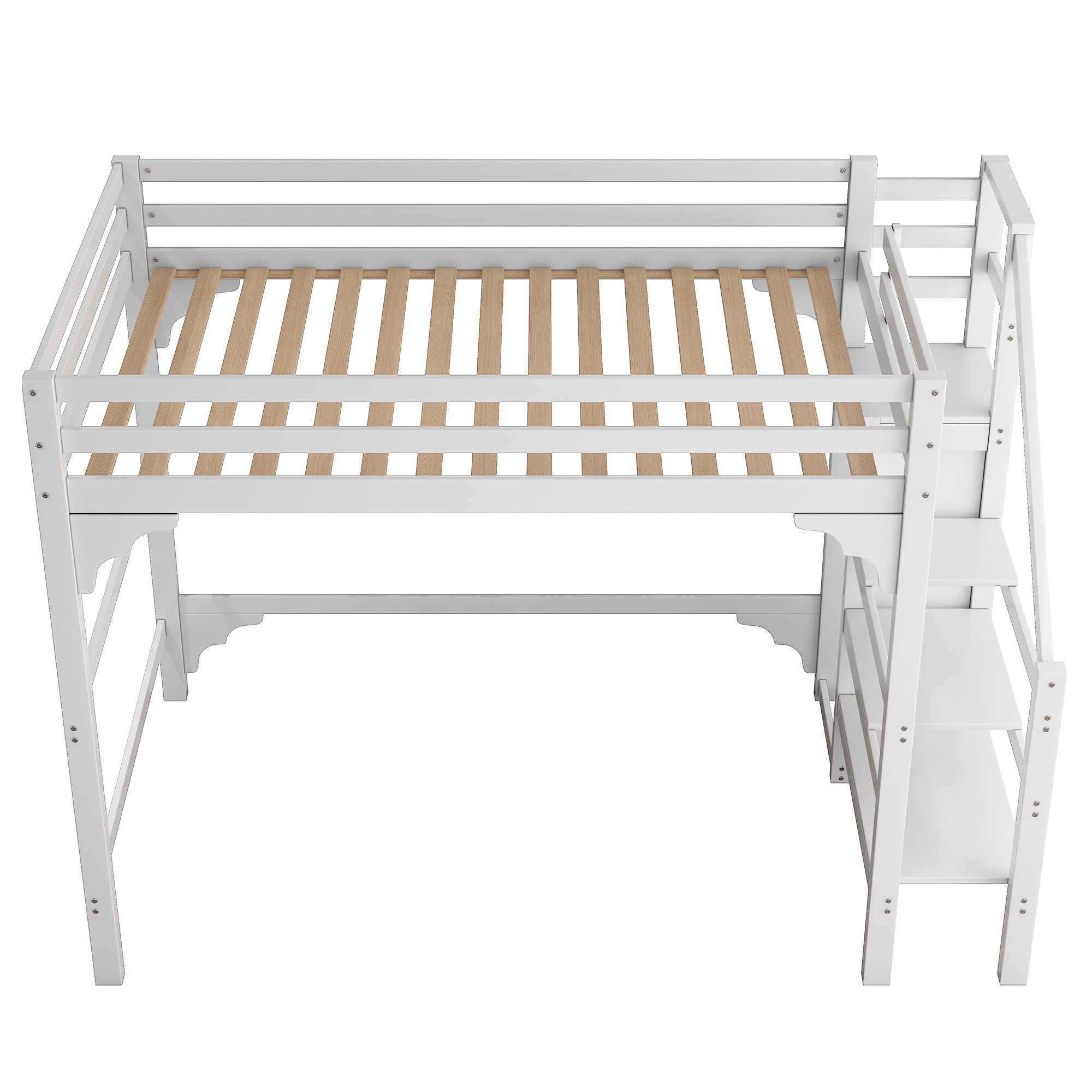Logidon loft bed 140x200 cm white with slatted frame stairs wardrobe