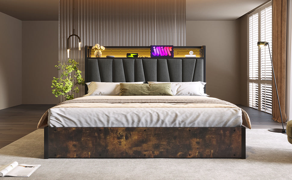 Logidon gestoffeerd bed metalen bed LED AppControl 140x200 tweepersoonsbed grijs
