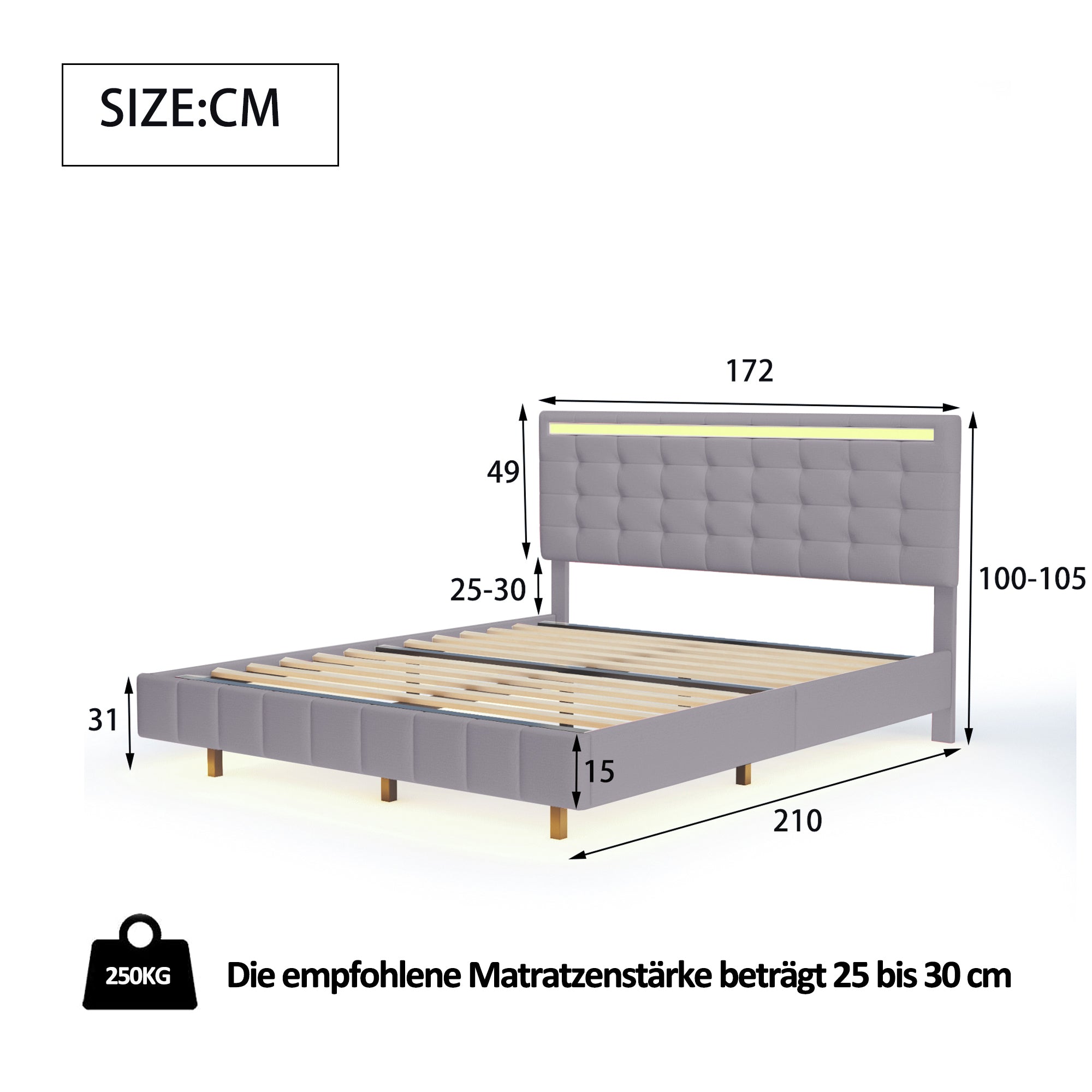 Logidon gestoffeerd bed 160 x 200 cm gecapitonneerd zwevend bedframe grijs