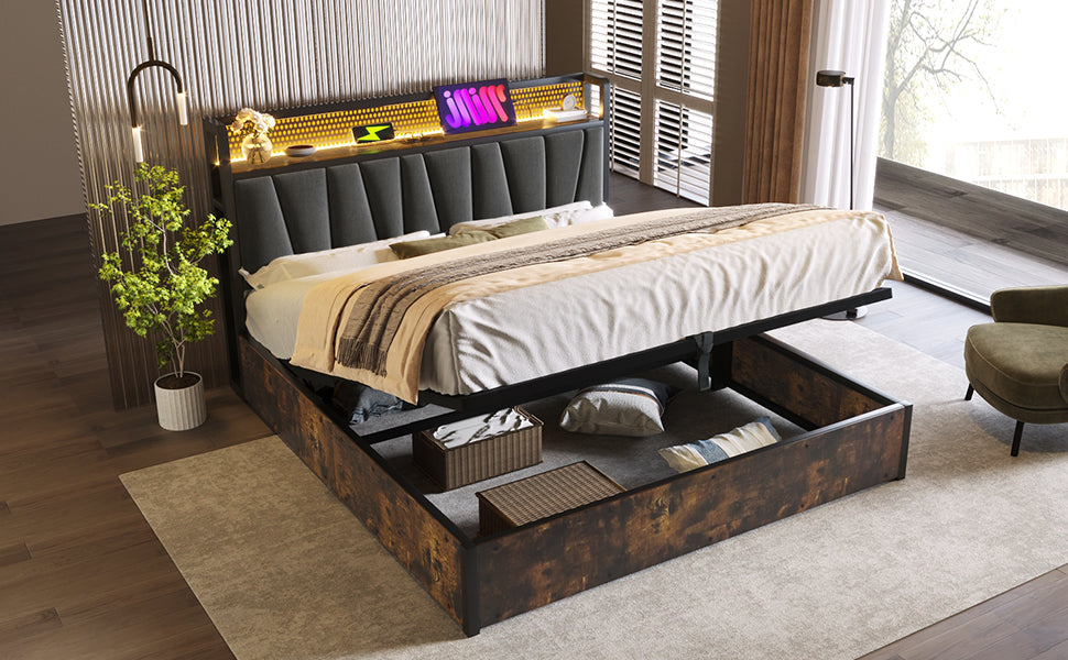 Logidon gestoffeerd bed metalen bed LED AppControl 140x200 tweepersoonsbed grijs
