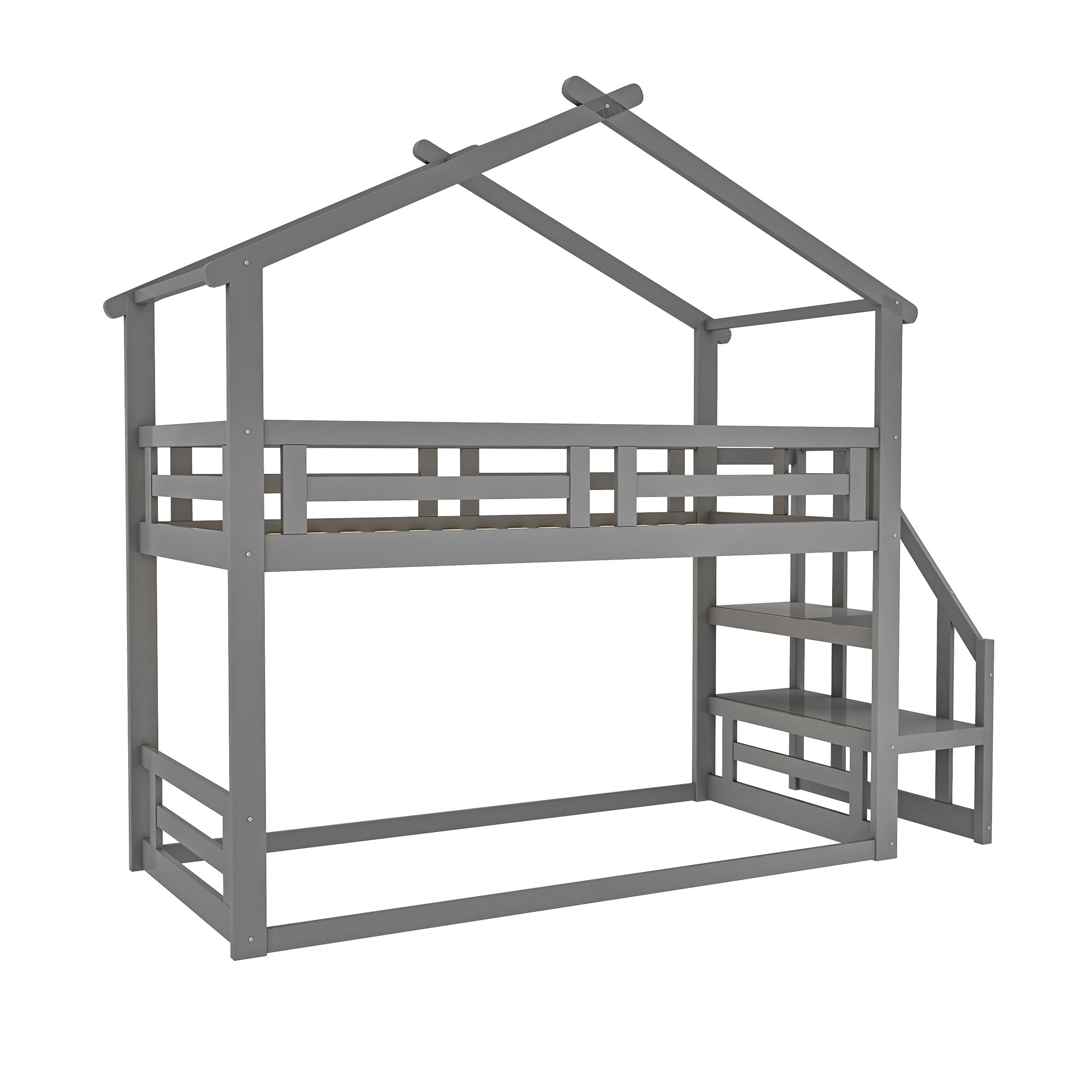 Logidon Children's Bed 90x200 Gray Low Bunk Bed With Safety Stairs