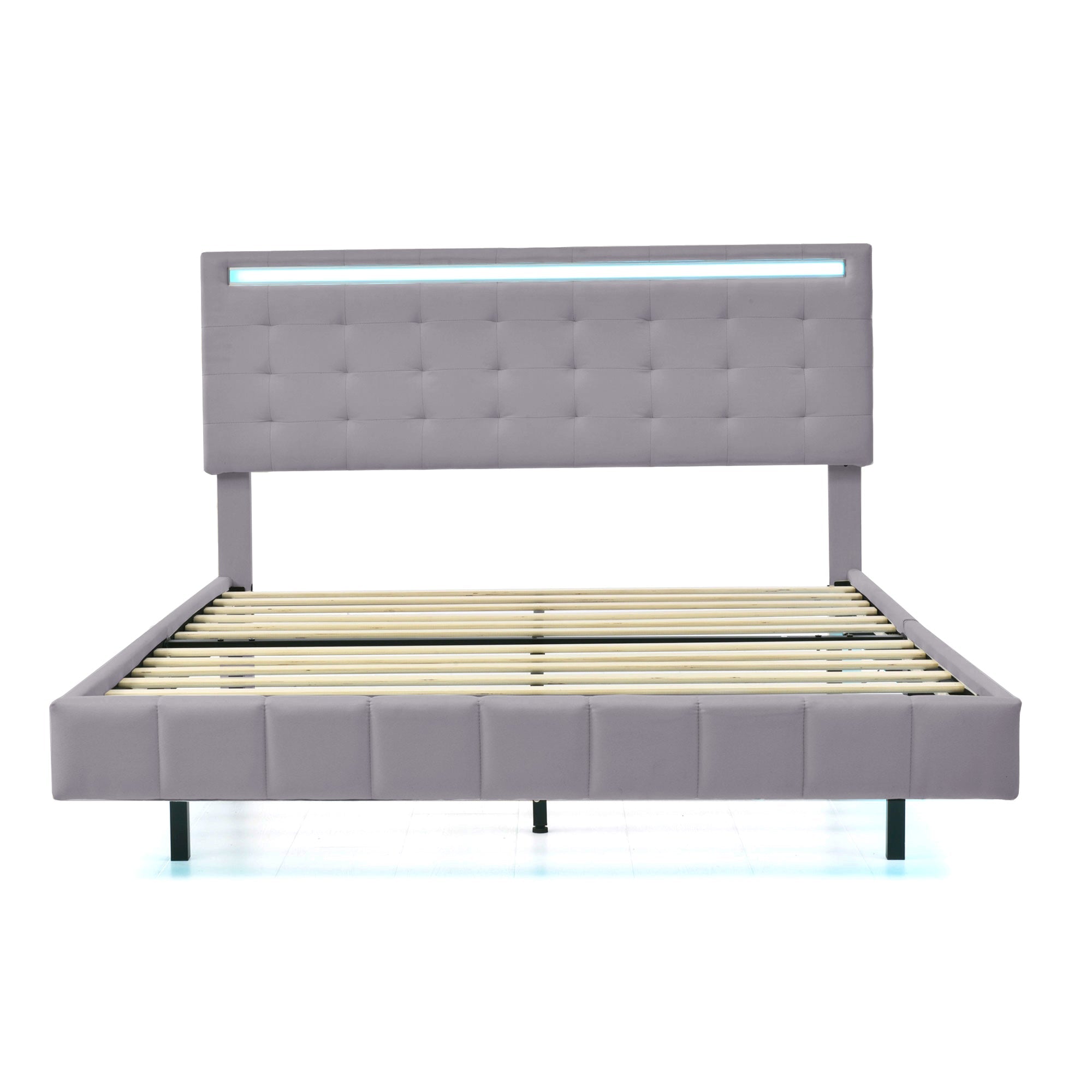 Logidon upholstered bed 140x200 cm gray with LED light strip headboard