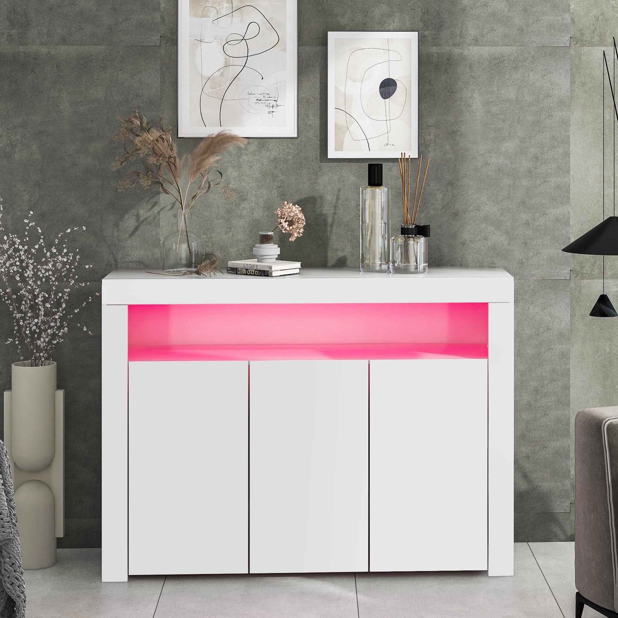 Logidon Hoogglans dressoir wit LED verlichting 130x35x95 cm