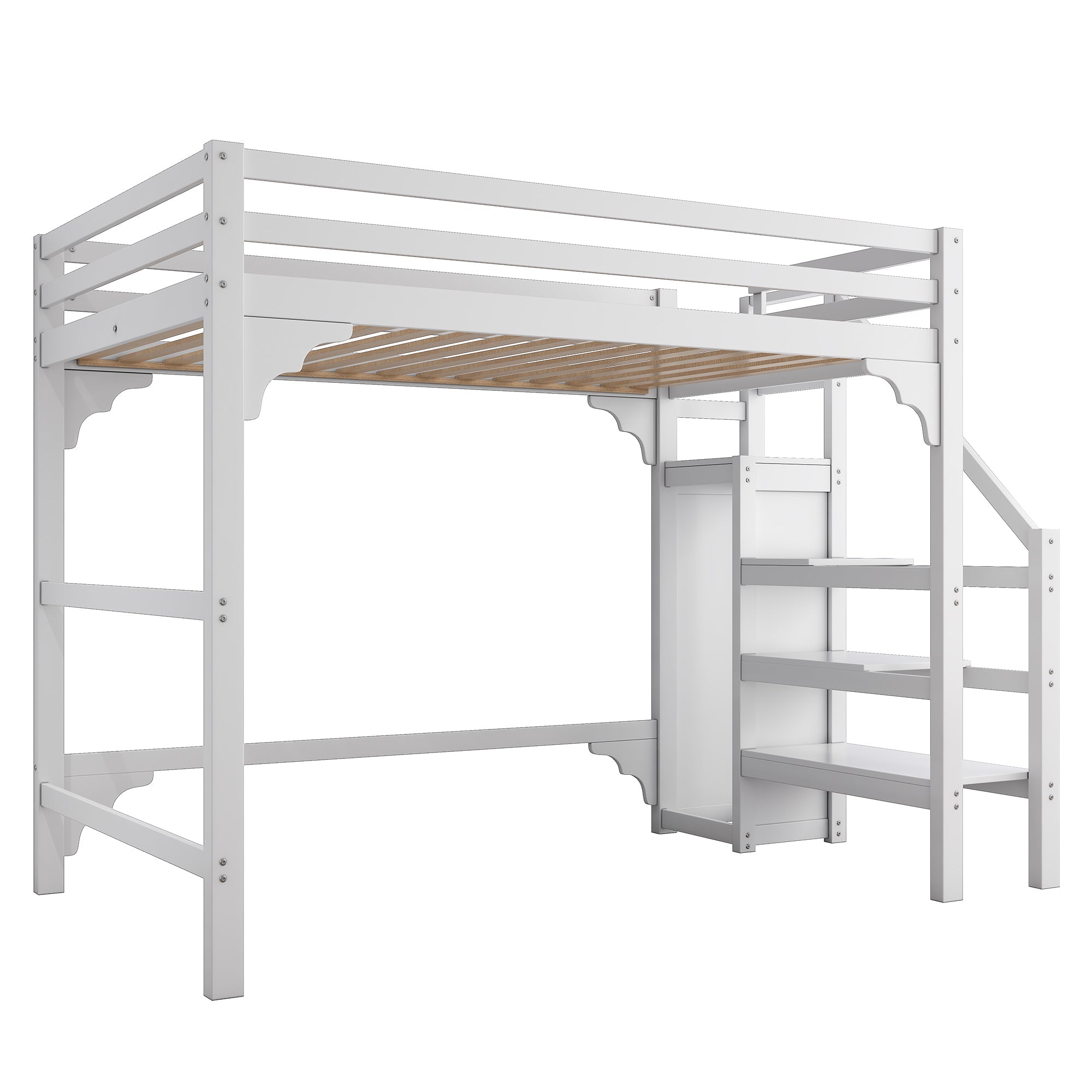 Logidon loft bed 140x200 cm white with slatted frame stairs wardrobe