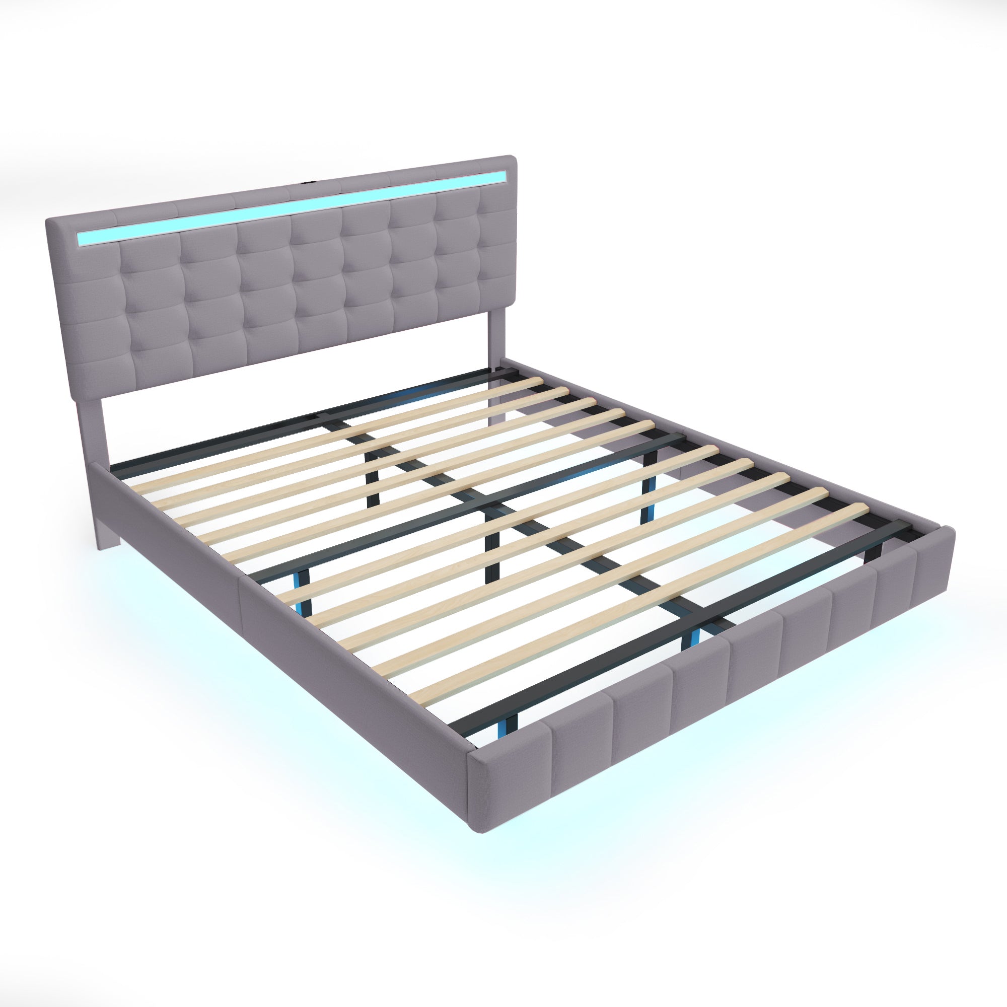 Logidon upholstered bed 160 x 200 cm padded floating bed frame gray