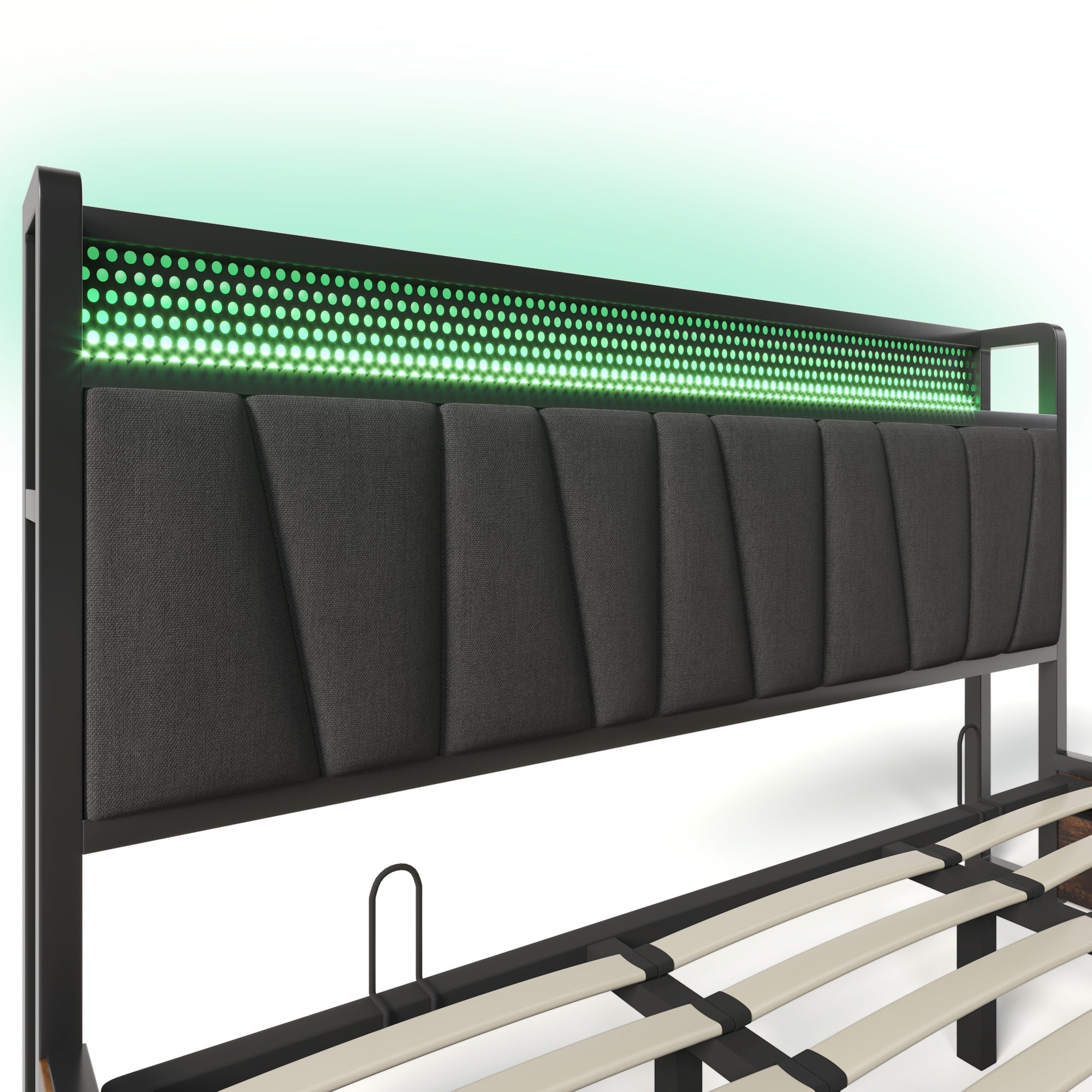 Logidon gestoffeerd bed metalen bed LED App Control tweepersoonsbed 180x200 grijs