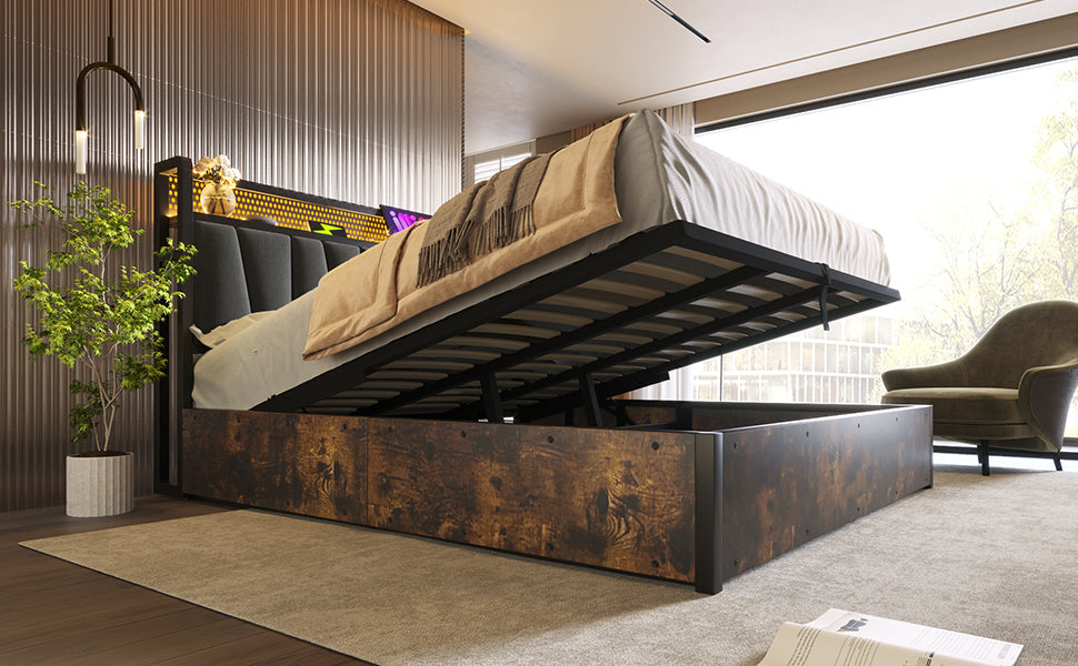 Logidon gestoffeerd bed metalen bed LED AppControl 140x200 tweepersoonsbed grijs