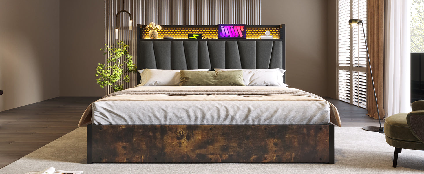 Logidon gestoffeerd bed metalen bed LED App-Control 160x200 grijs