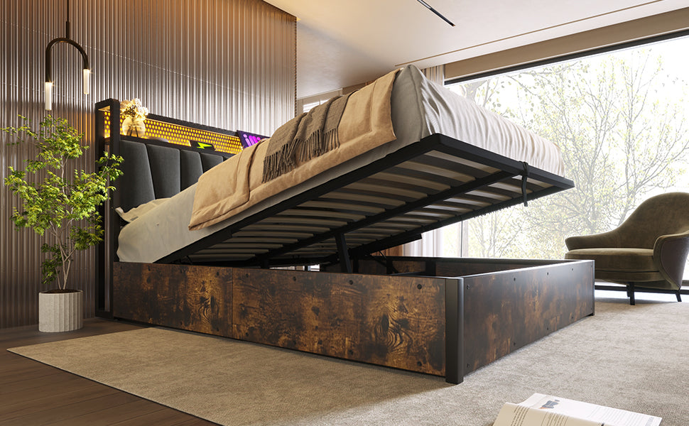 Logidon gestoffeerd bed metalen bed LED USB oplaadfunctie grijs 160x200