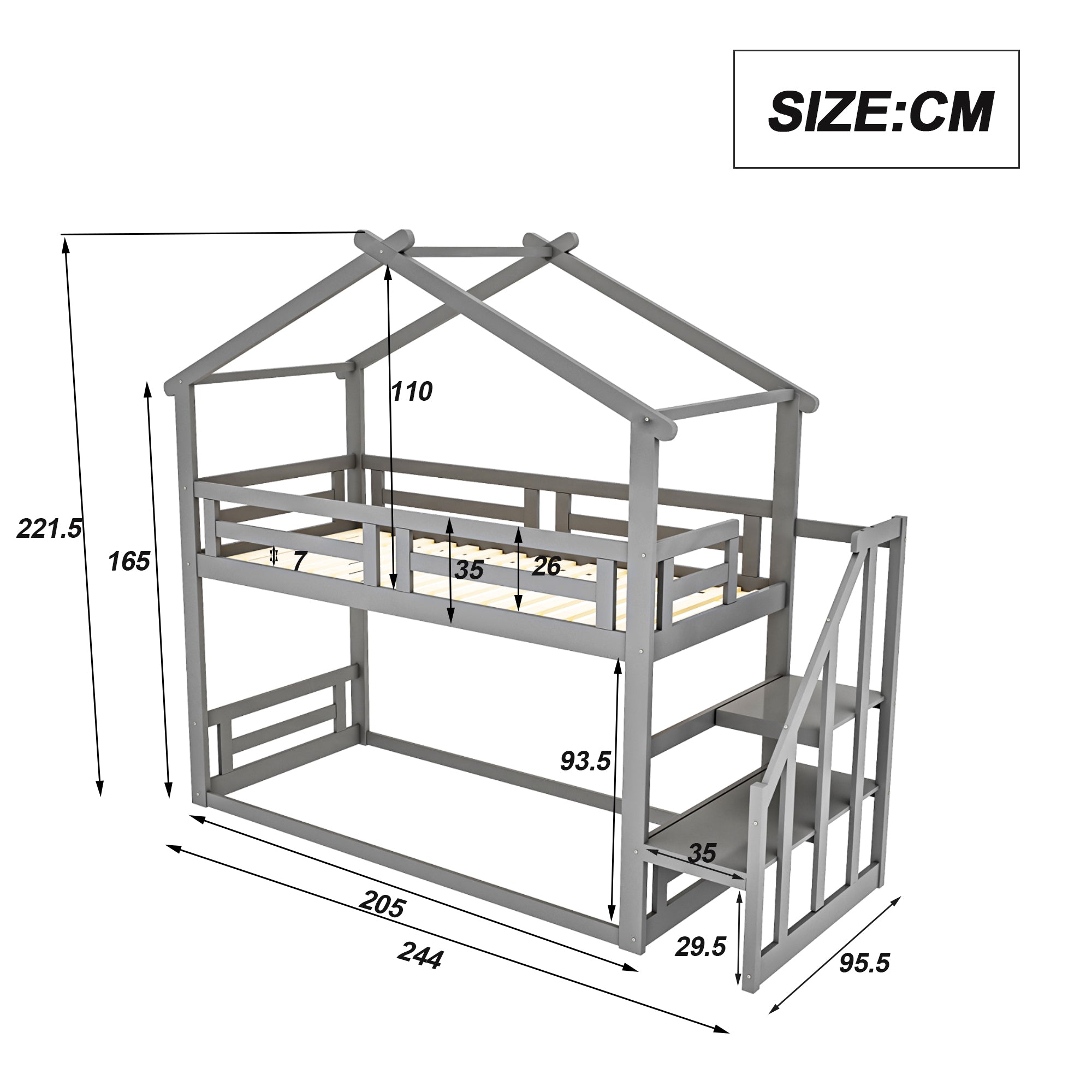 Logidon Kinderbed 90x200 grijs laag stapelbed met veiligheidstrap