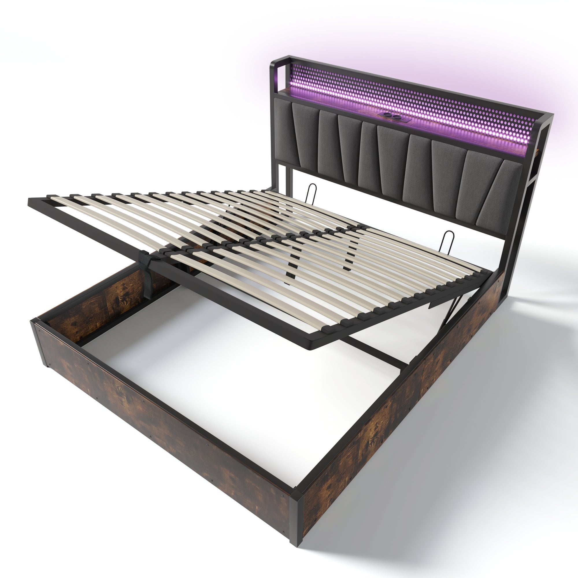 Logidon gestoffeerd bed metalen bed LED app bediening 140x200 cm grijs
