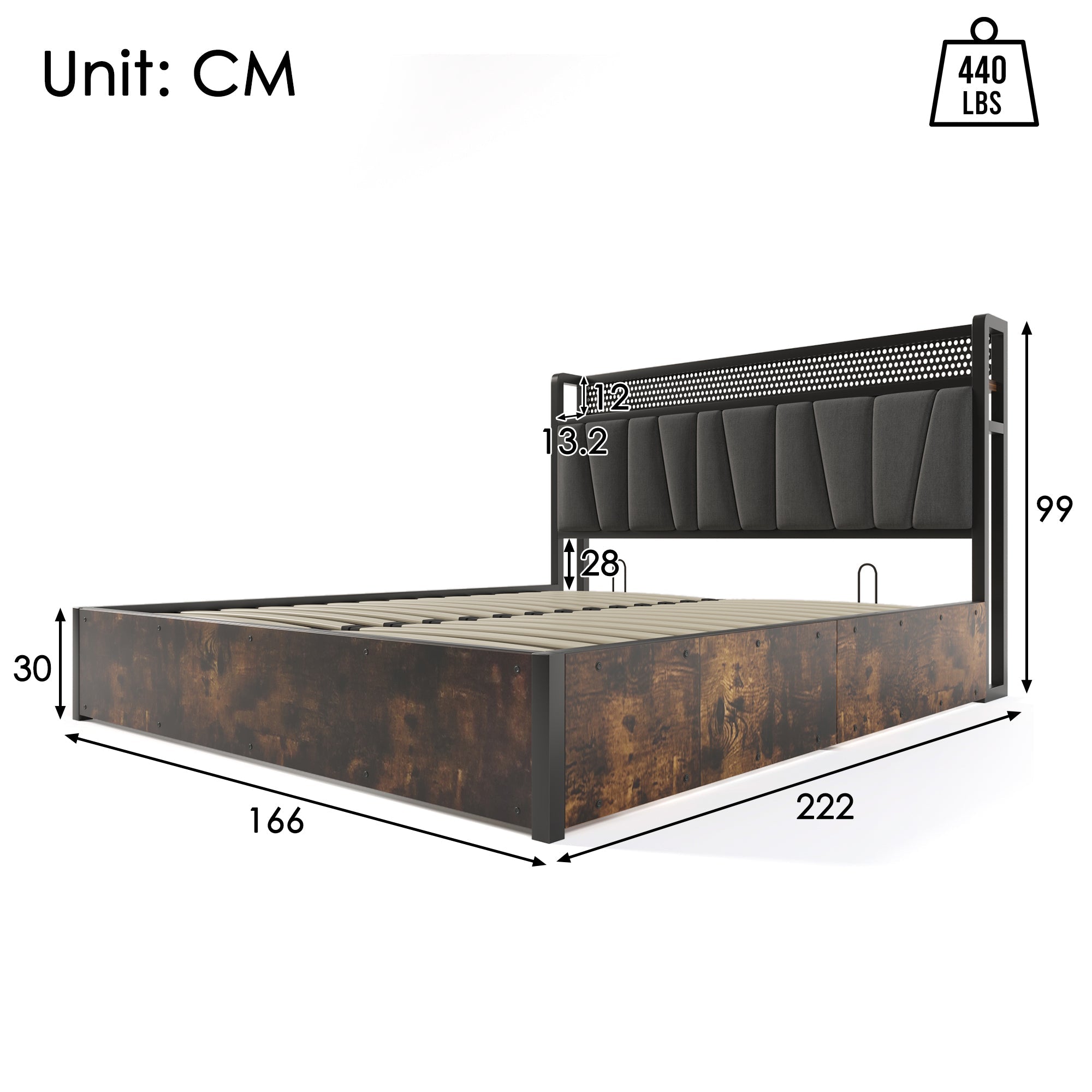 Logidon gestoffeerd bed metalen bed LED App-Control 160x200 grijs