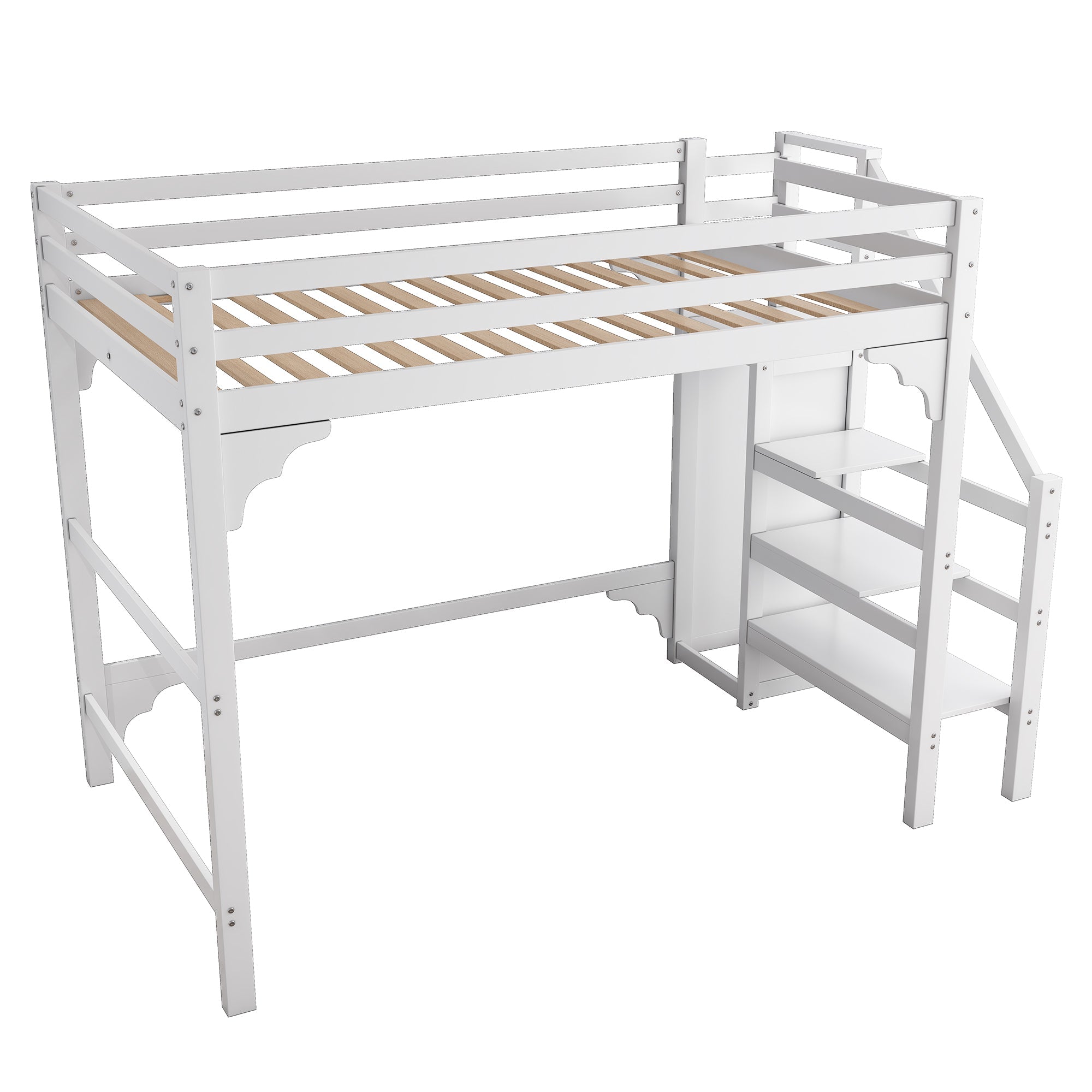 Logidon loft bed 140x200 cm white with slatted frame stairs wardrobe