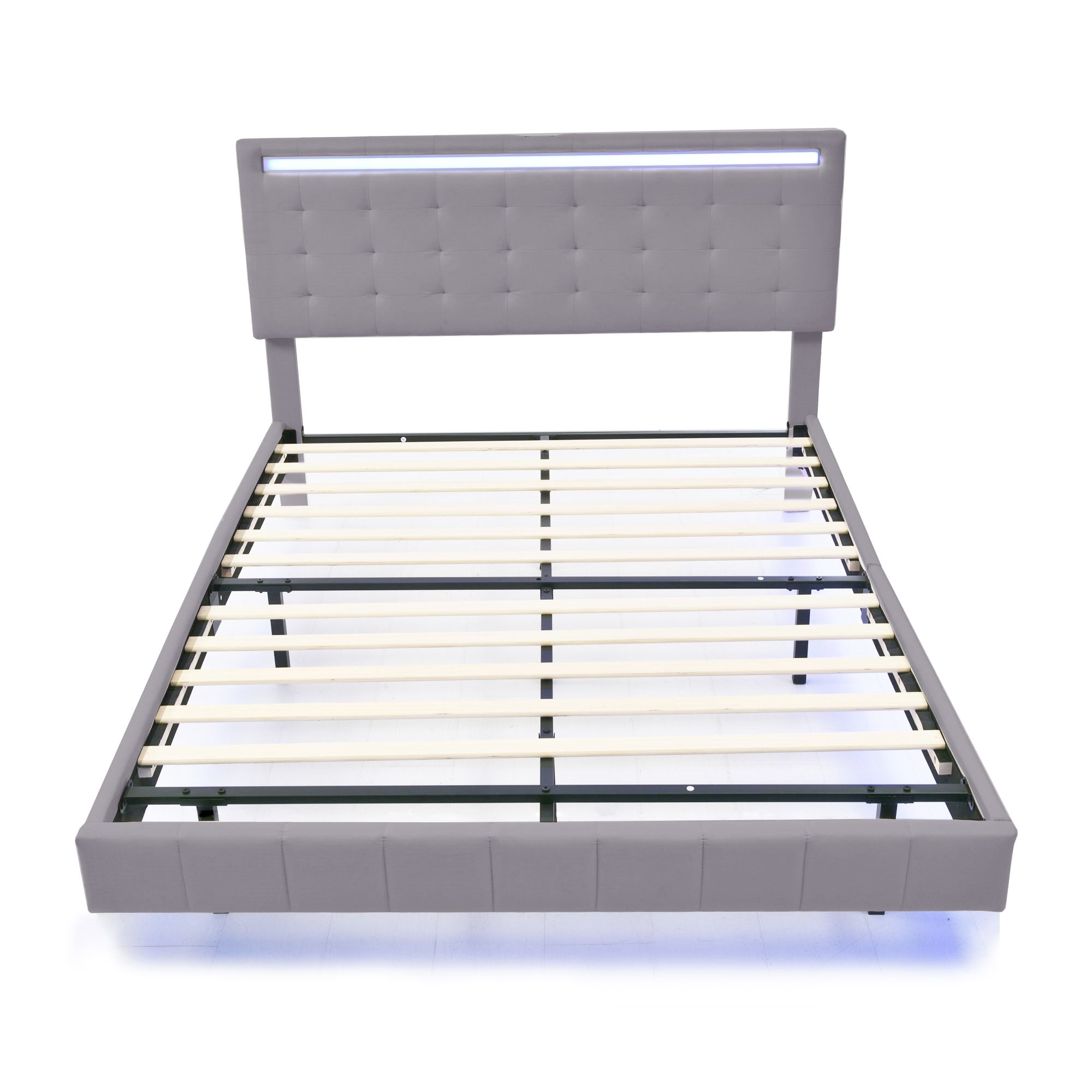 Logidon upholstered bed 140x200 cm gray with LED light strip headboard