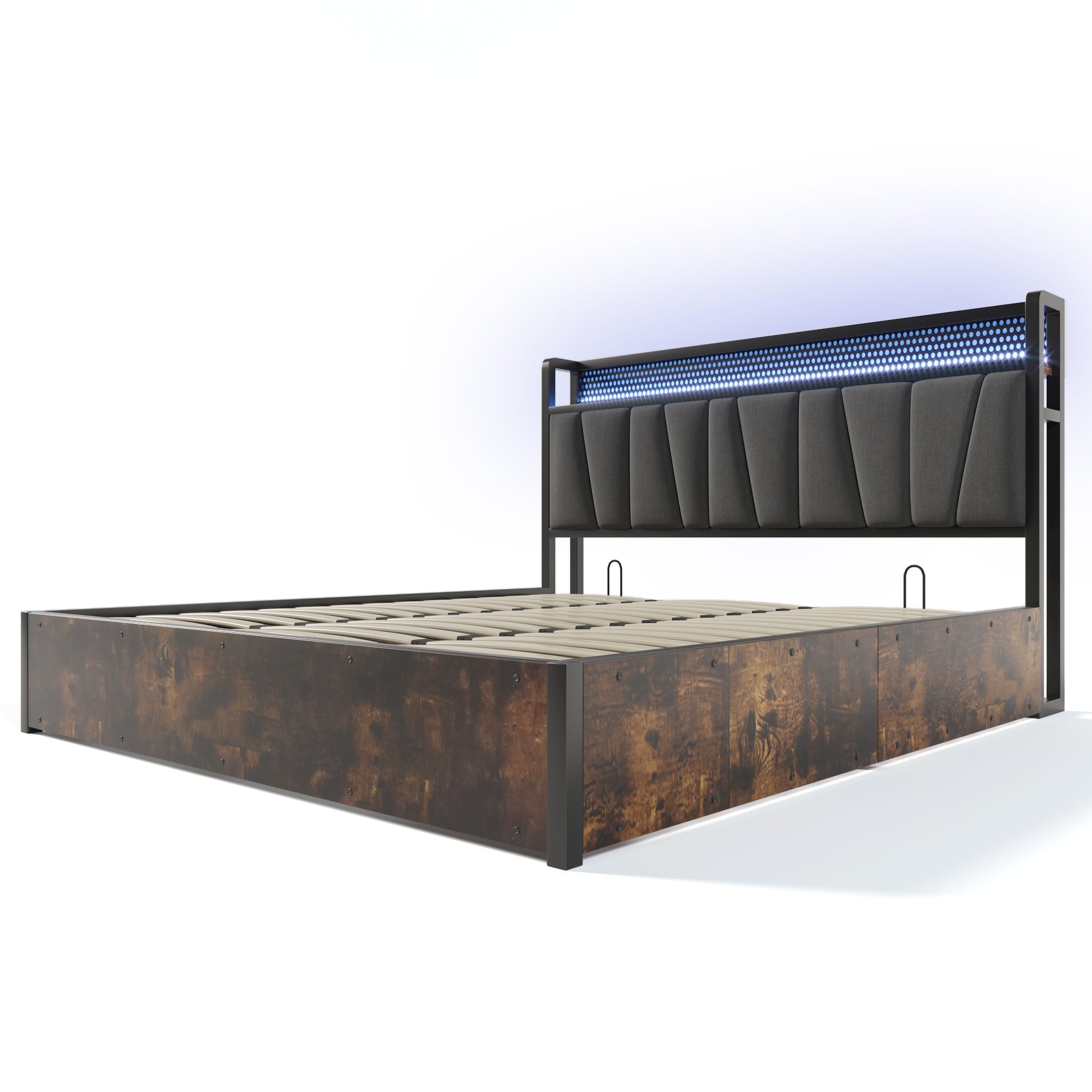 Logidon gestoffeerd bed metalen bed LED App Control tweepersoonsbed 180x200 grijs