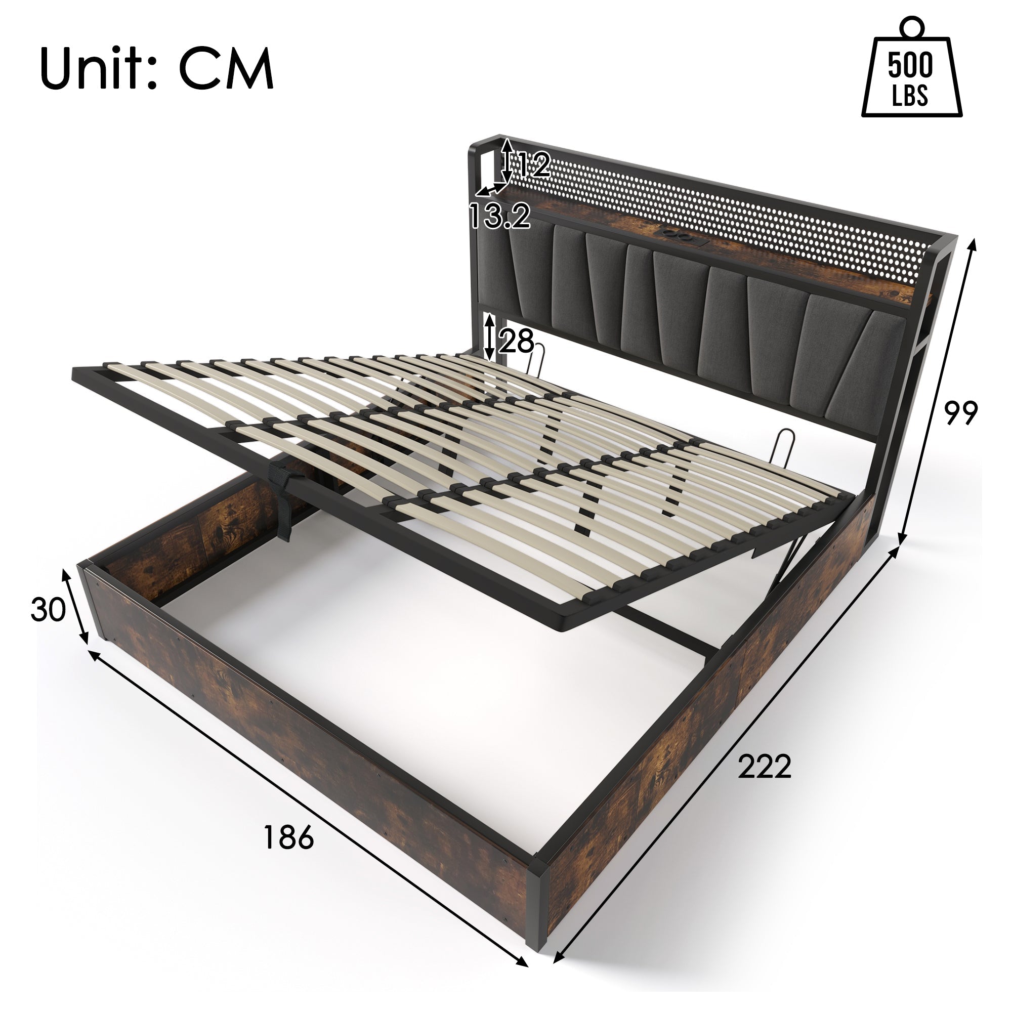 Logidon gestoffeerd bed metalen bed LED App Control tweepersoonsbed 180x200 grijs