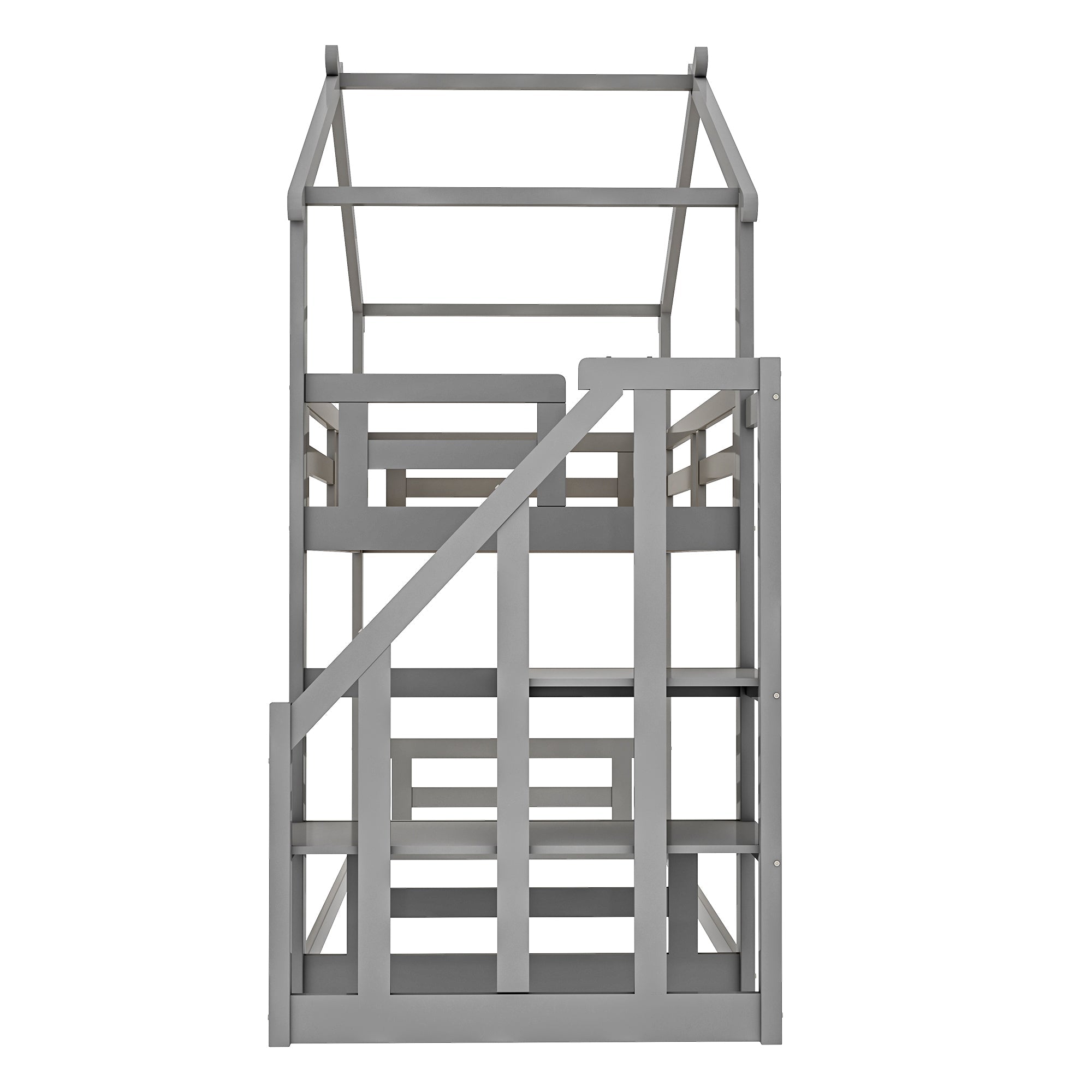 Logidon Children's Bed 90x200 Gray Low Bunk Bed With Safety Stairs