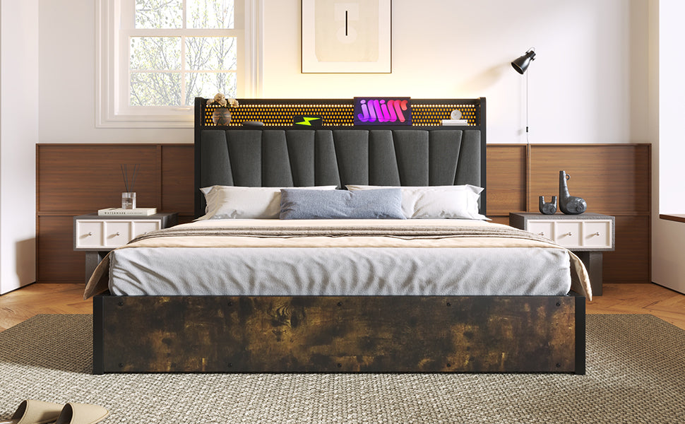 Logidon gestoffeerd bed metalen bed LED USB oplaadfunctie grijs 160x200