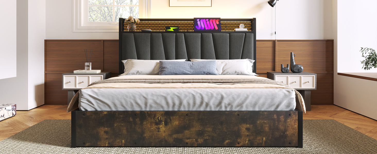 Logidon gestoffeerd bed metalen bed LED App Control tweepersoonsbed 180x200 grijs