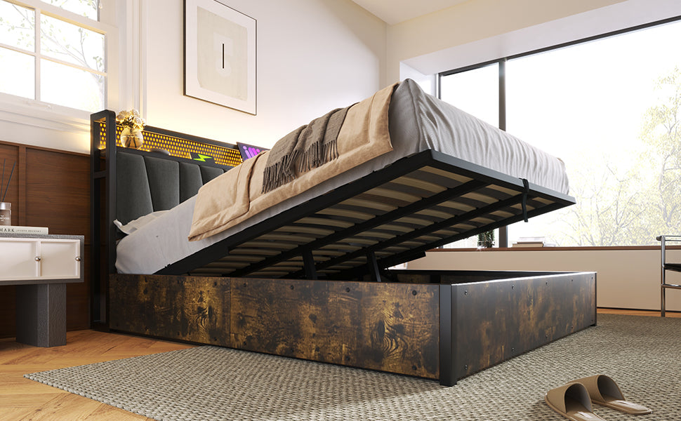 Logidon gestoffeerd bed metalen bed LED App-Control 160x200 grijs