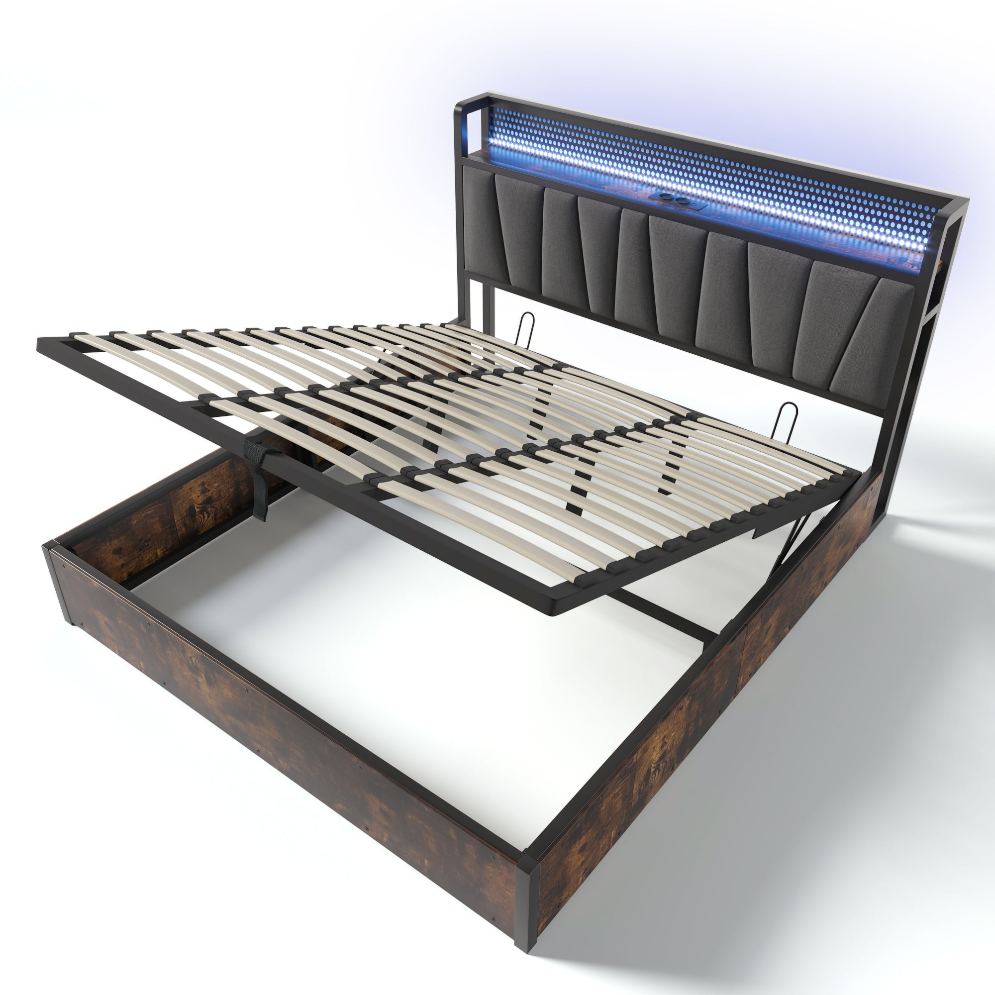 Logidon gestoffeerd bed metalen bed LED App Control tweepersoonsbed 180x200 grijs