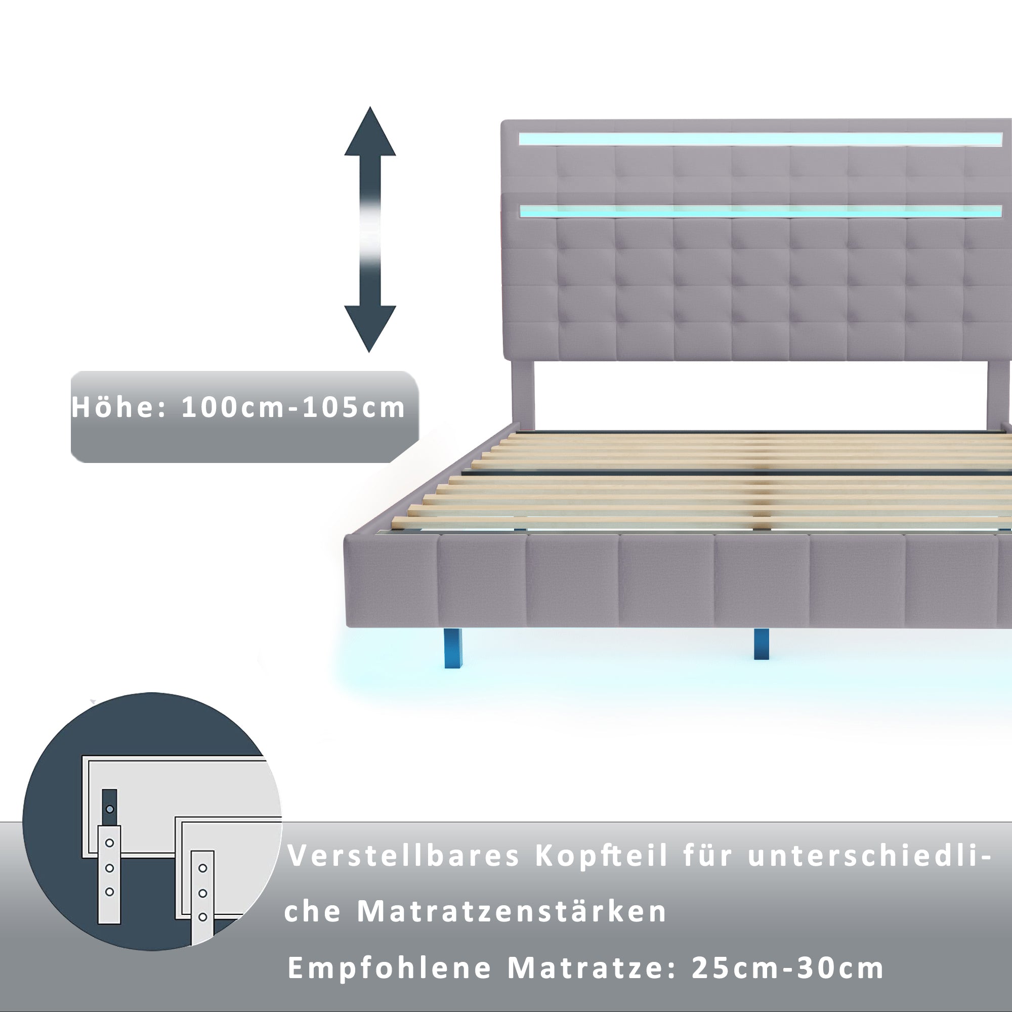 Logidon upholstered bed 160 x 200 cm padded floating bed frame gray