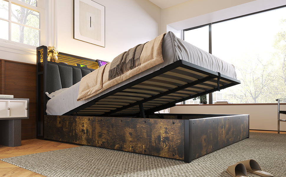 Logidon gestoffeerd bed metalen bed LED App-Control 160x200 grijs