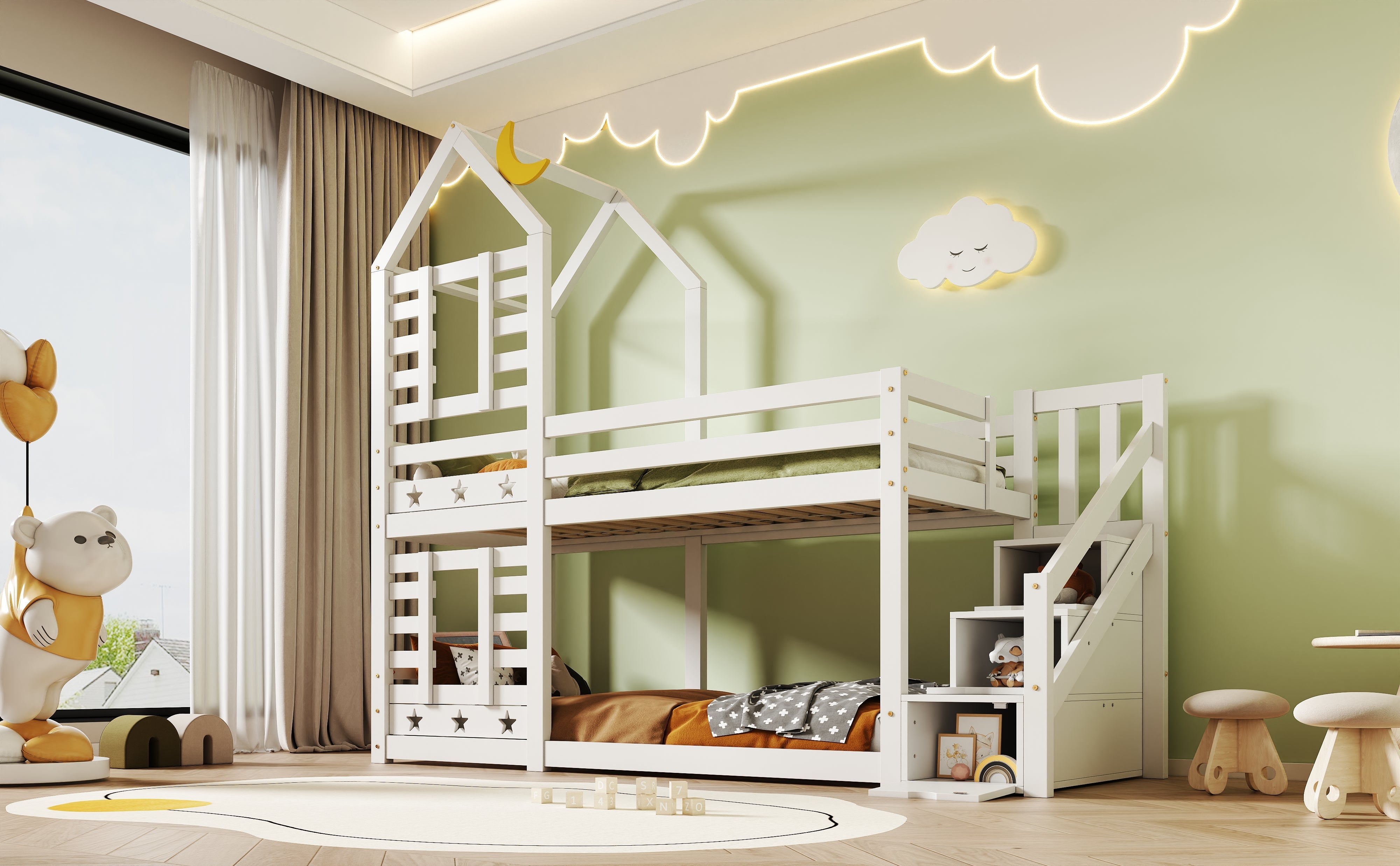 Logidon kinderbed boomhut hoogslaper 90x200 wit met valbeveiliging