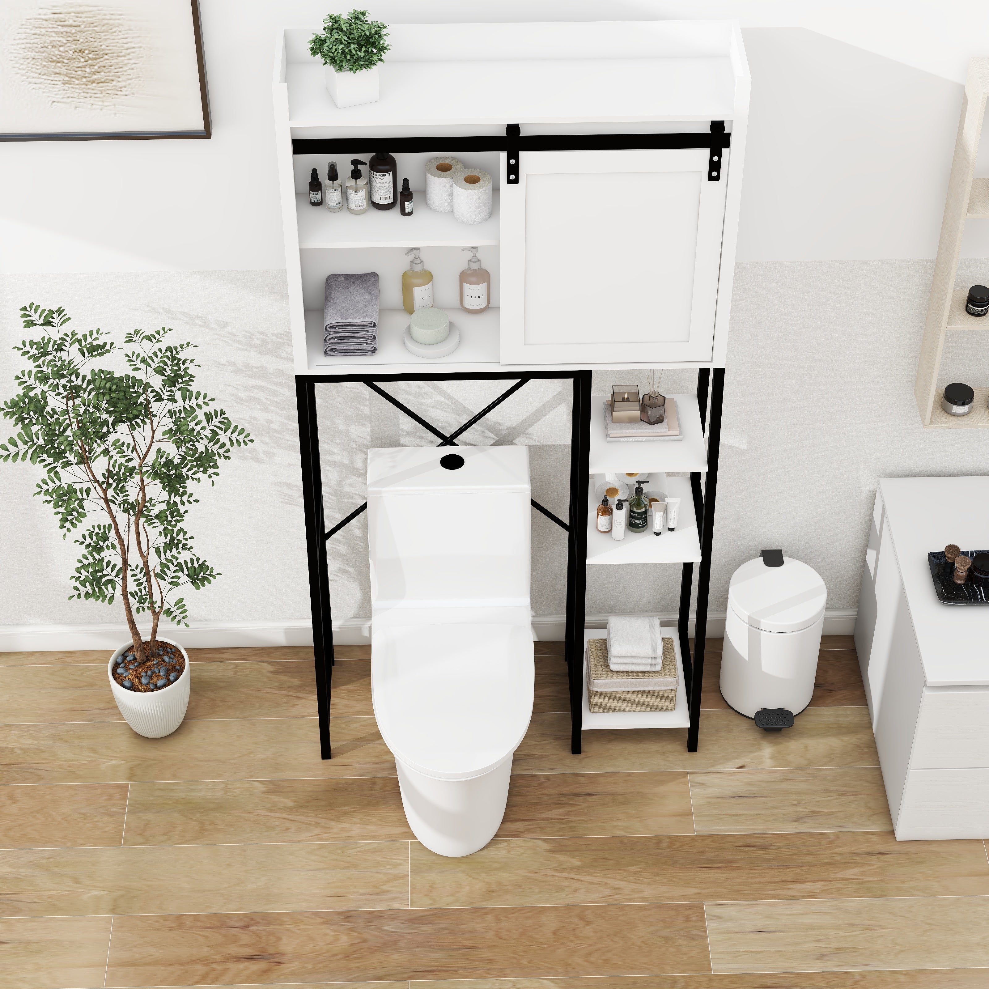Logidon Boventoiletopbergkast Witte schuifdeur met verstelbare planken