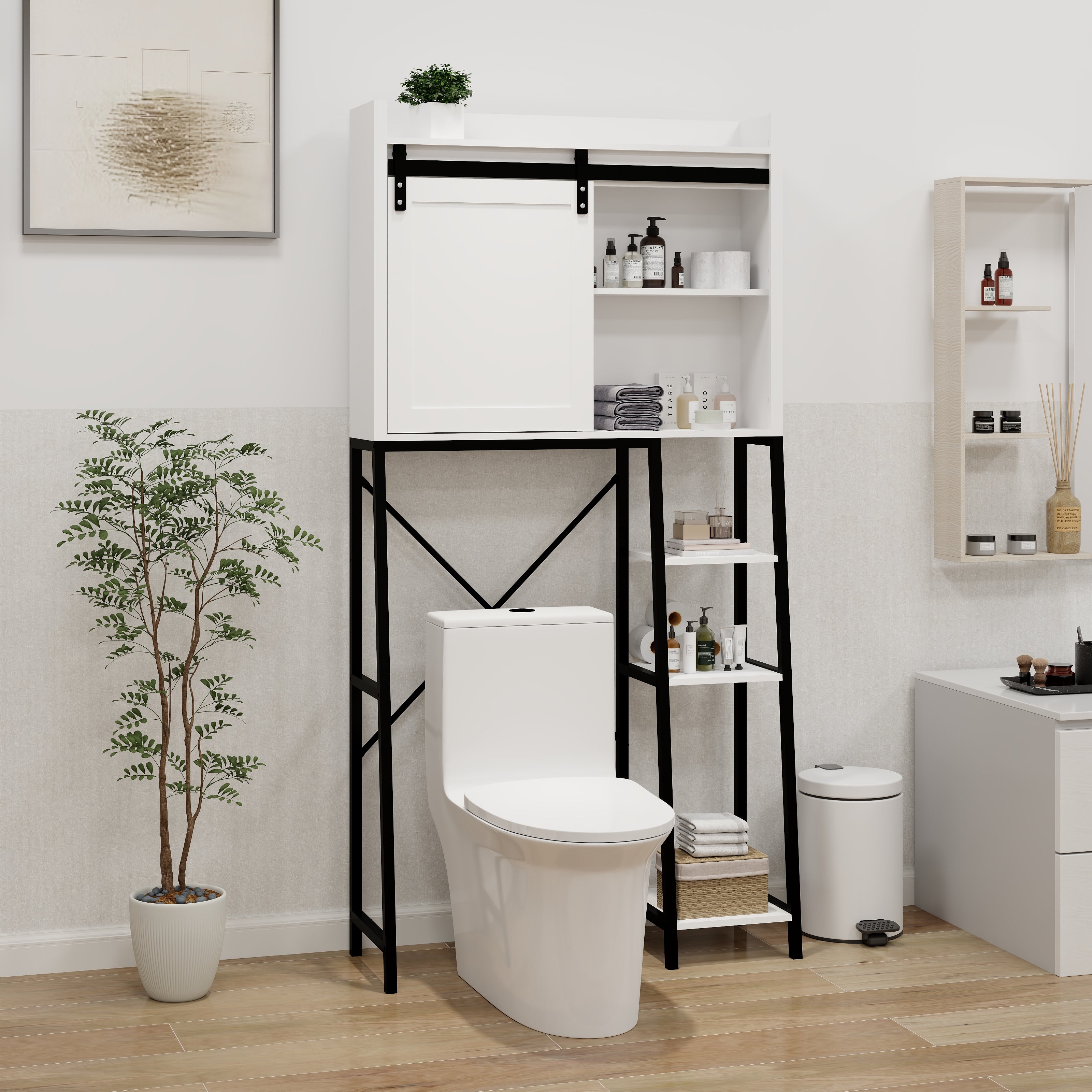 Logidon Boventoiletopbergkast Witte schuifdeur met verstelbare planken
