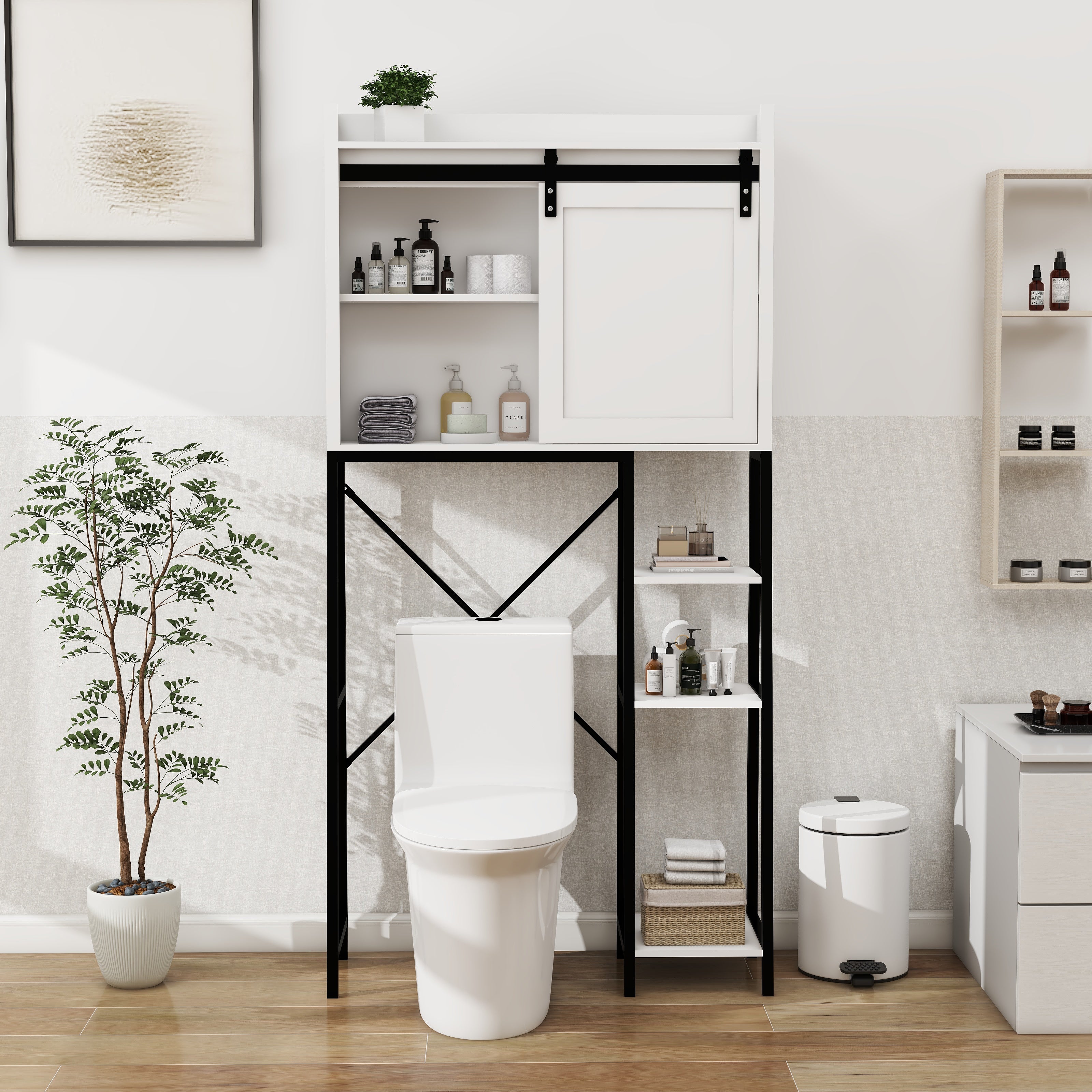 Logidon Boventoiletopbergkast Witte schuifdeur met verstelbare planken