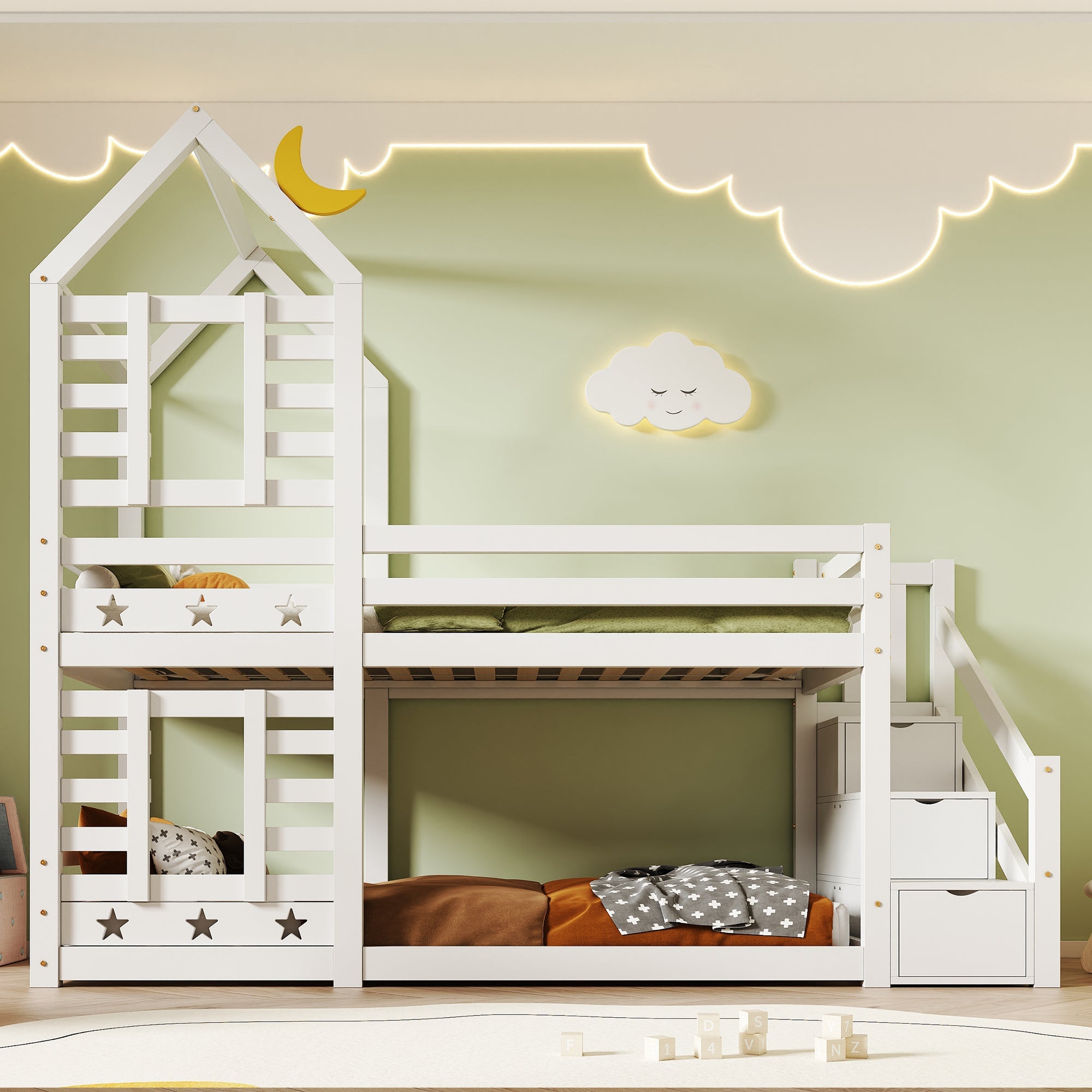 Logidon kinderbed boomhut hoogslaper 90x200 wit met valbeveiliging