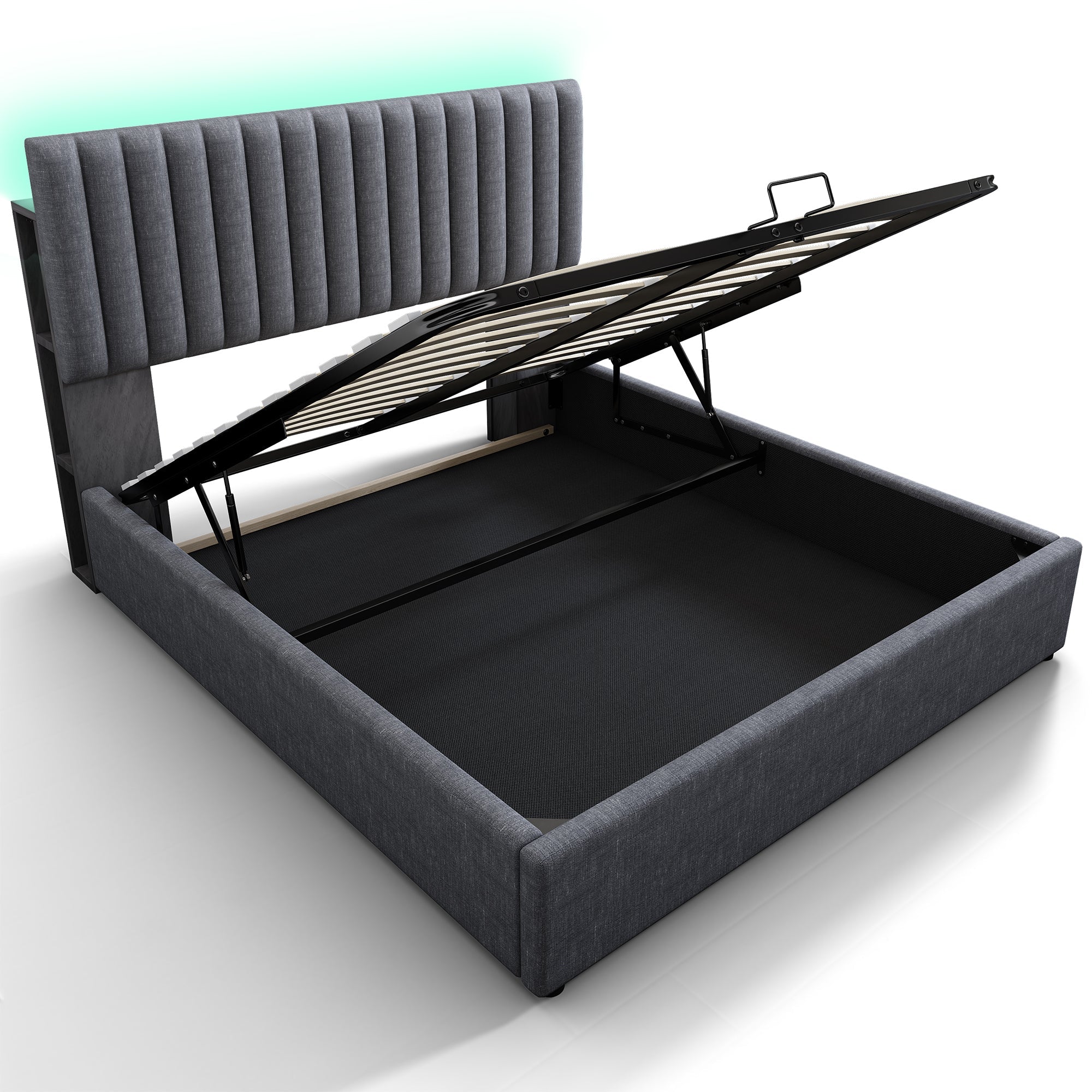 Logidon upholstered bed 160x200 cm LED headboard app control gray