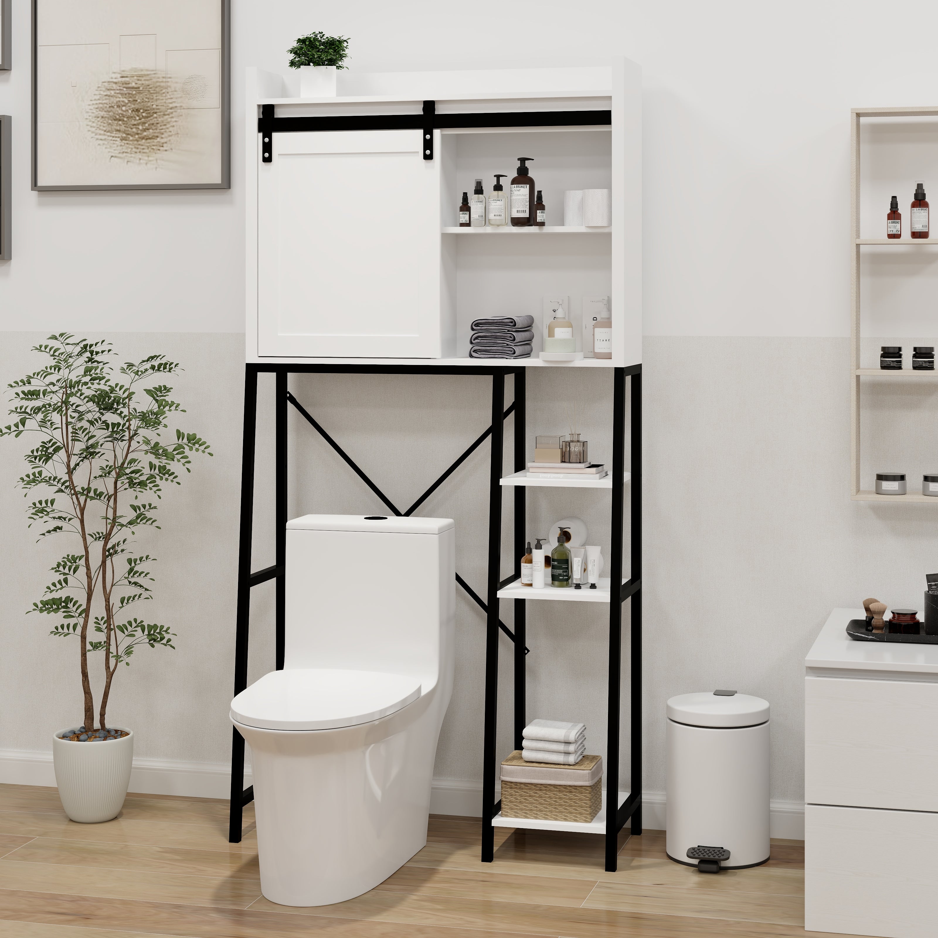 Logidon Boventoiletopbergkast Witte schuifdeur met verstelbare planken