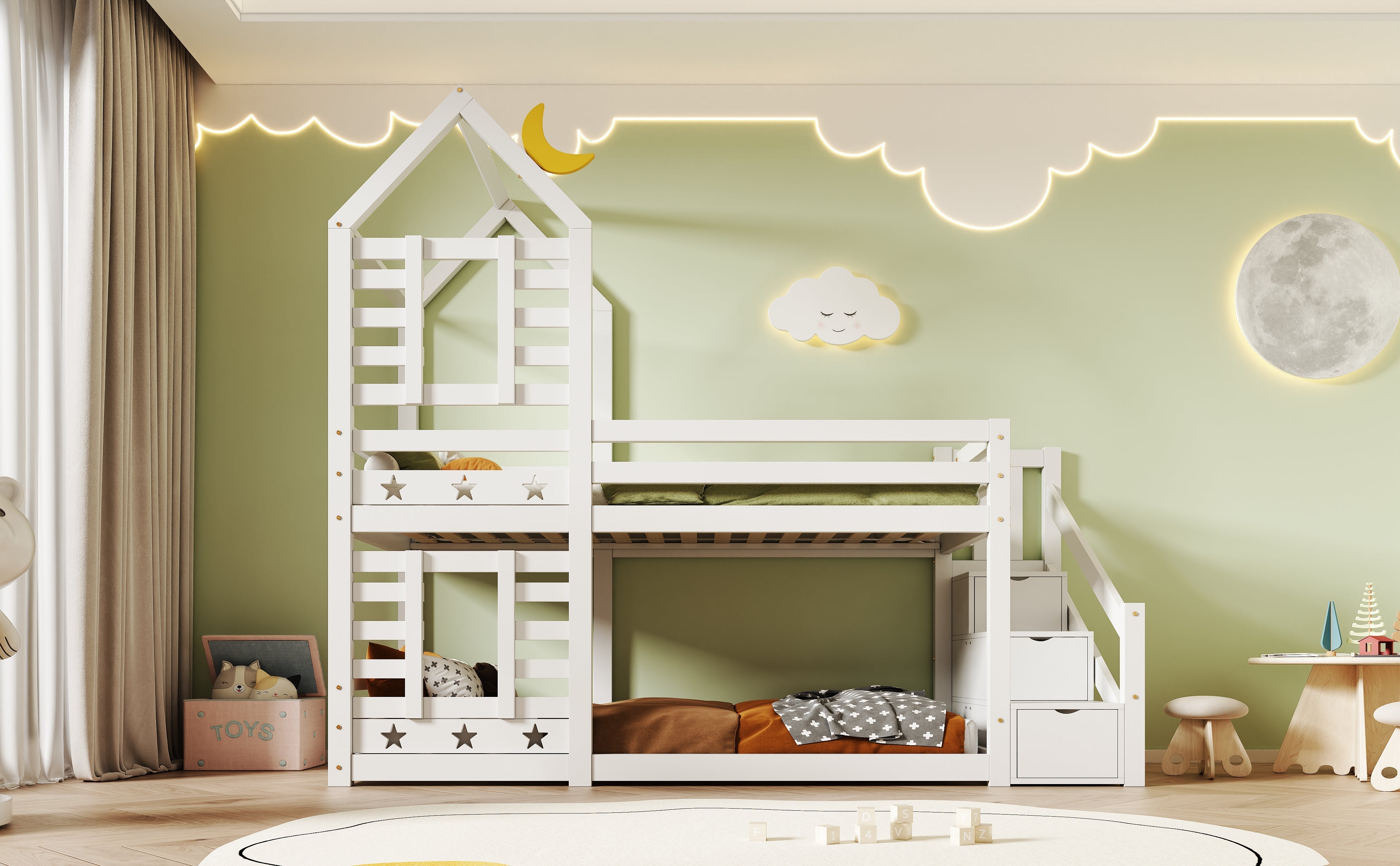 Logidon kinderbed boomhut hoogslaper 90x200 wit met valbeveiliging