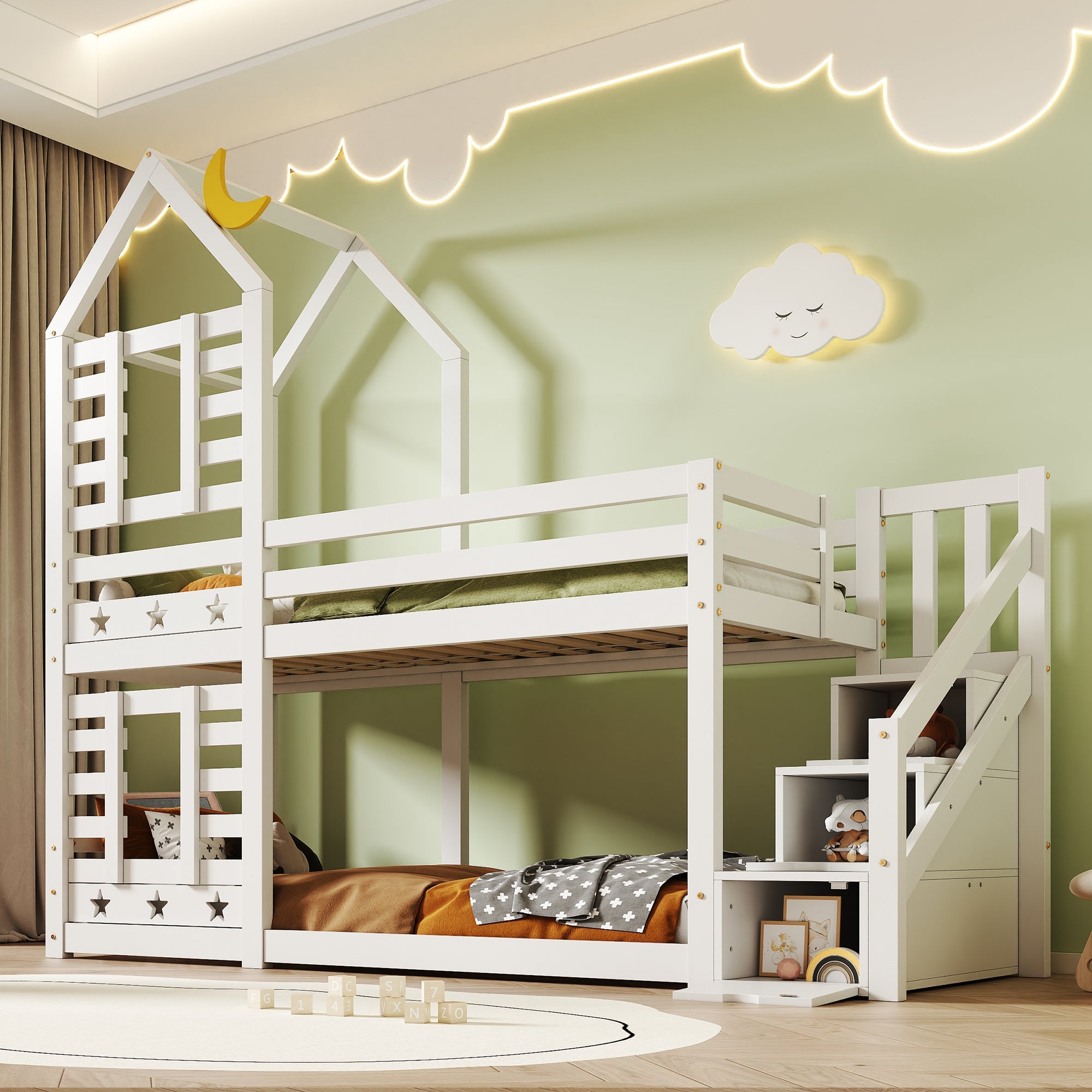Logidon kinderbed boomhut hoogslaper 90x200 wit met valbeveiliging