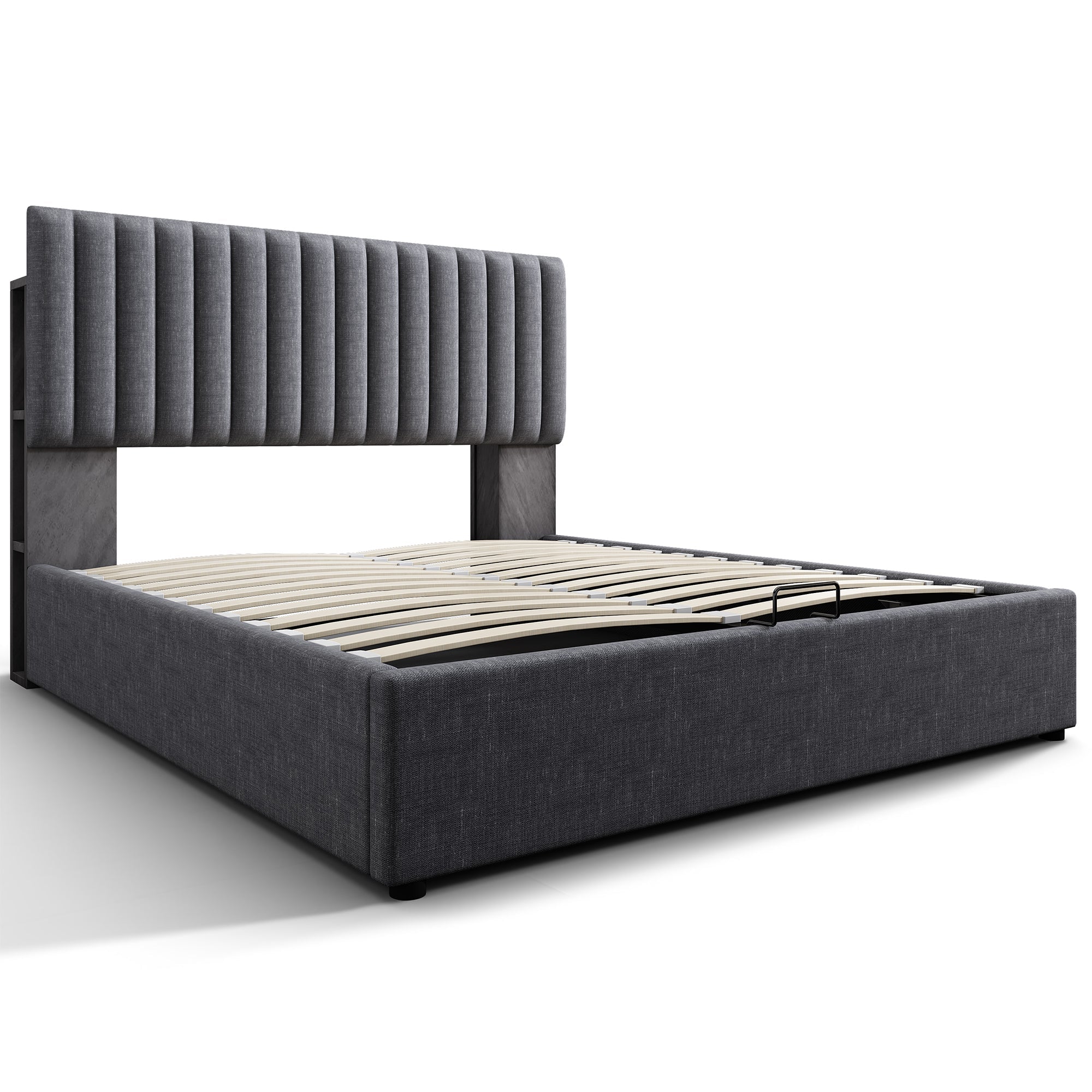 Logidon upholstered bed 160x200 cm LED headboard app control gray