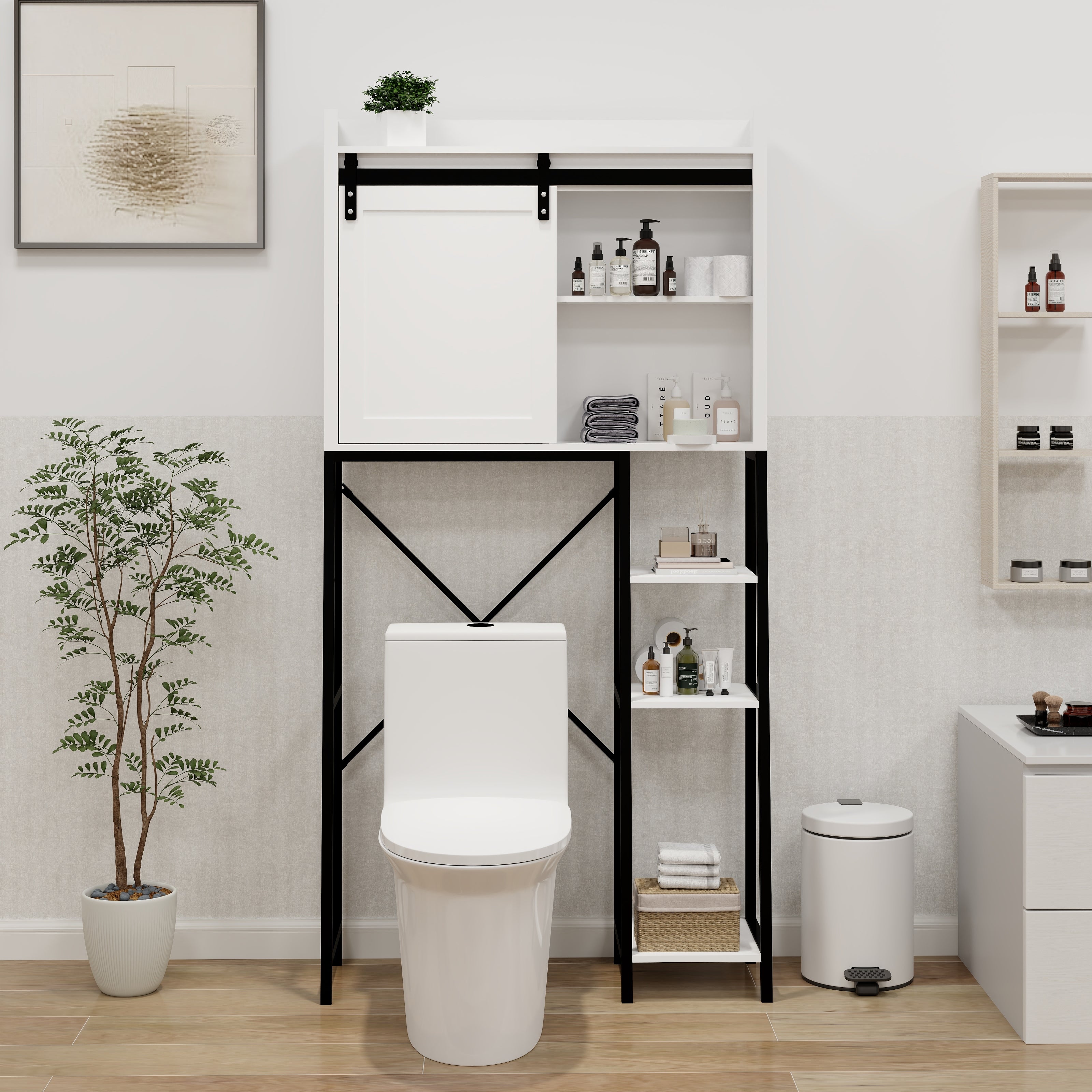 Logidon Boventoiletopbergkast Witte schuifdeur met verstelbare planken