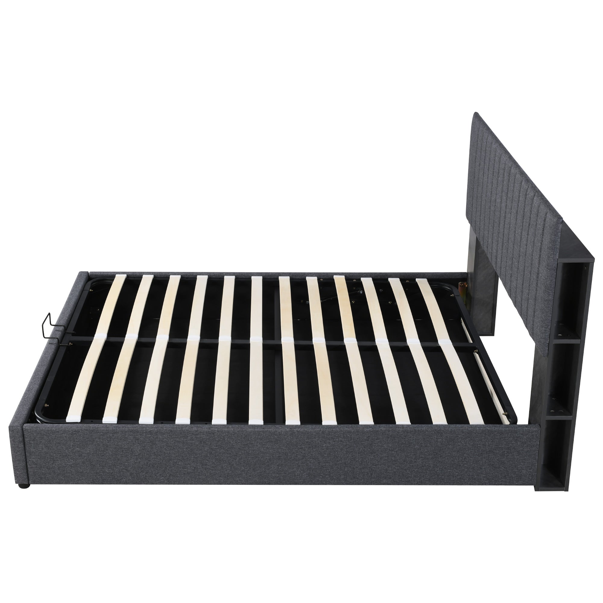 Logidon Upholstered Bed 160x200 cm Gray With Storage Space LED USB Type C