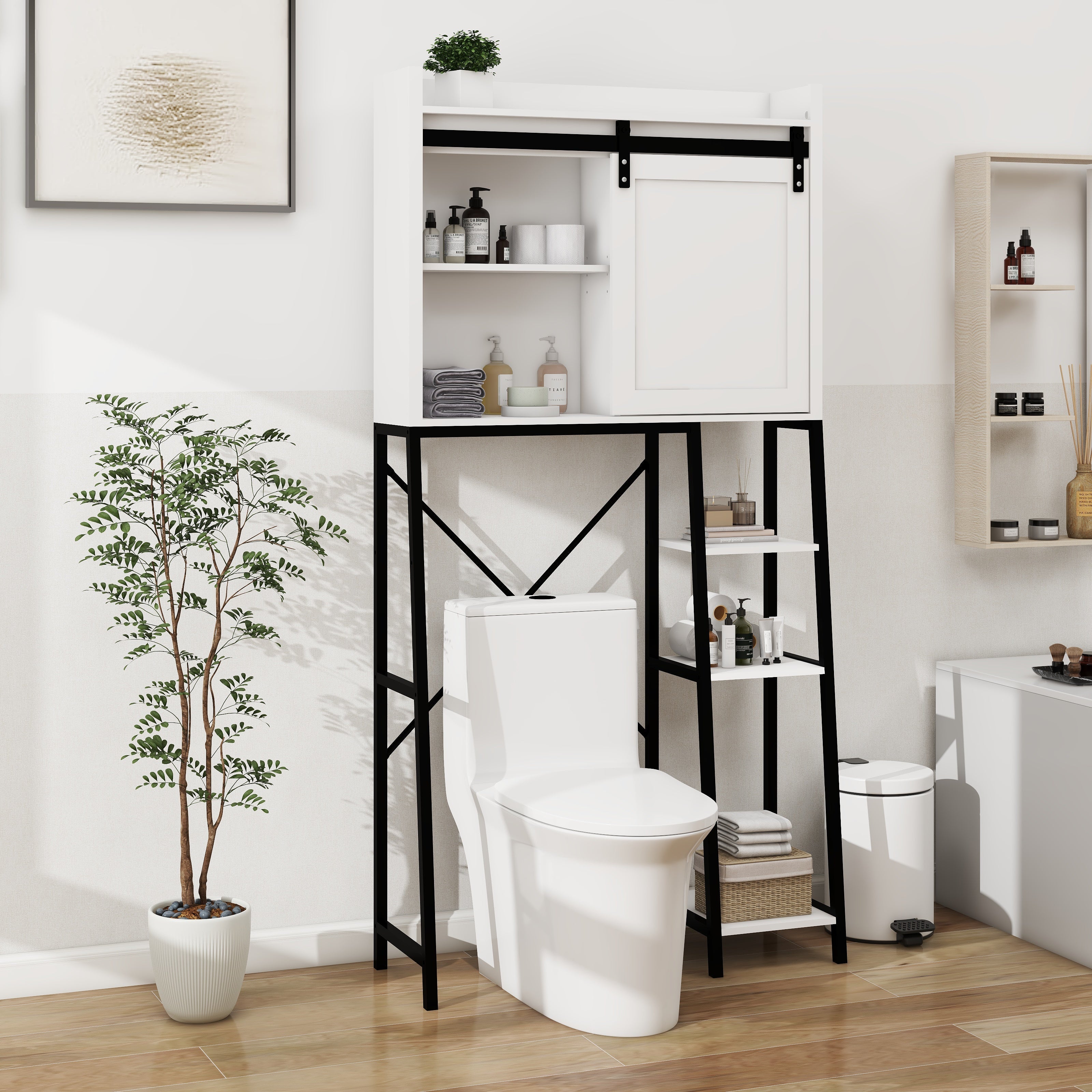 Logidon Boventoiletopbergkast Witte schuifdeur met verstelbare planken