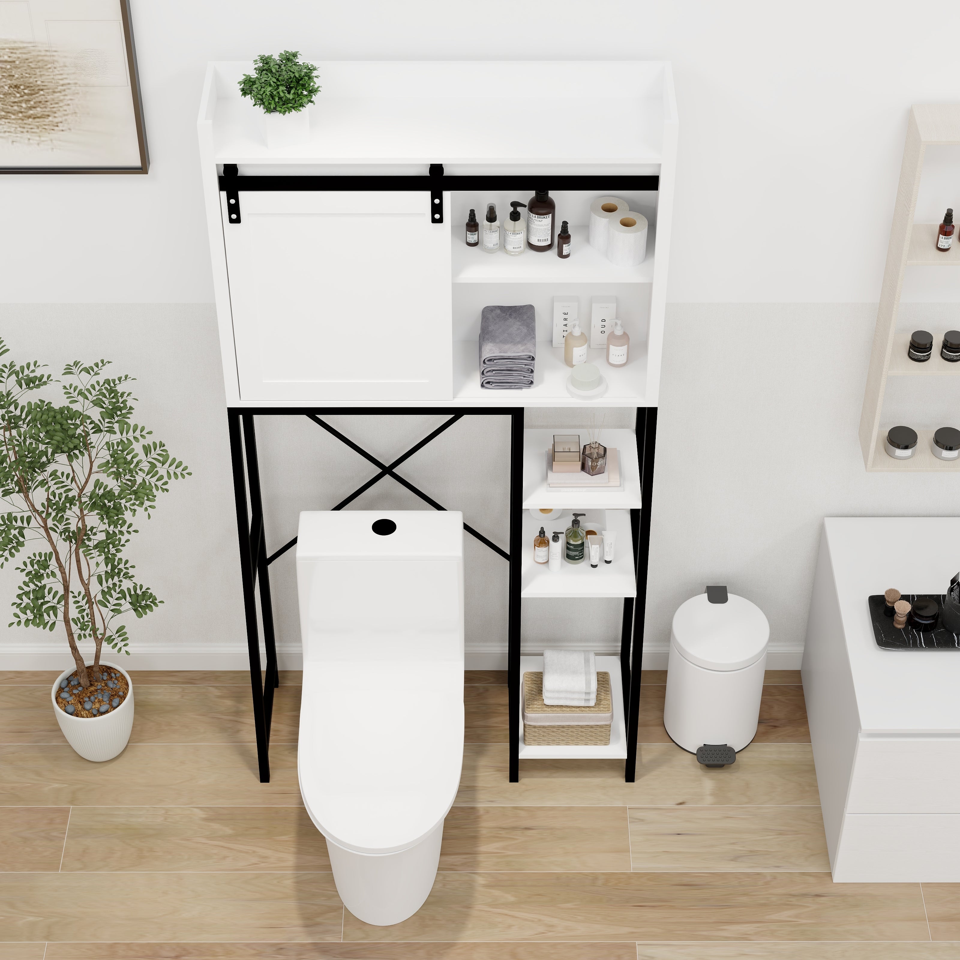 Logidon Boventoiletopbergkast Witte schuifdeur met verstelbare planken