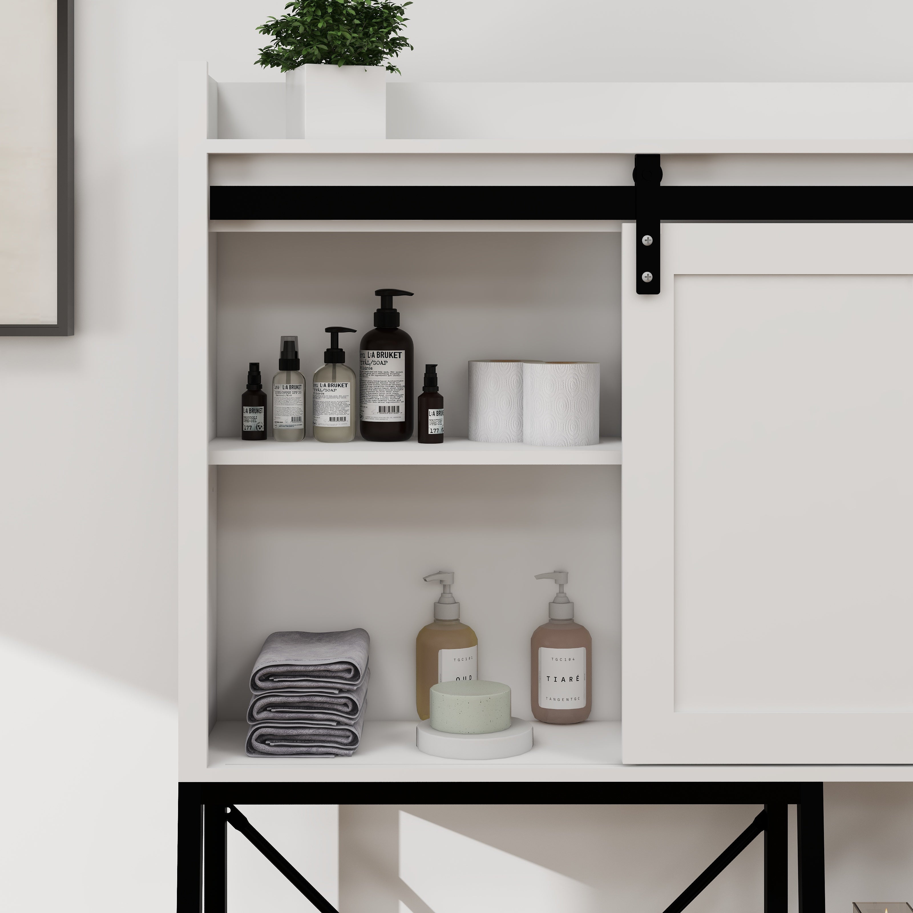 Logidon Boventoiletopbergkast Witte schuifdeur met verstelbare planken