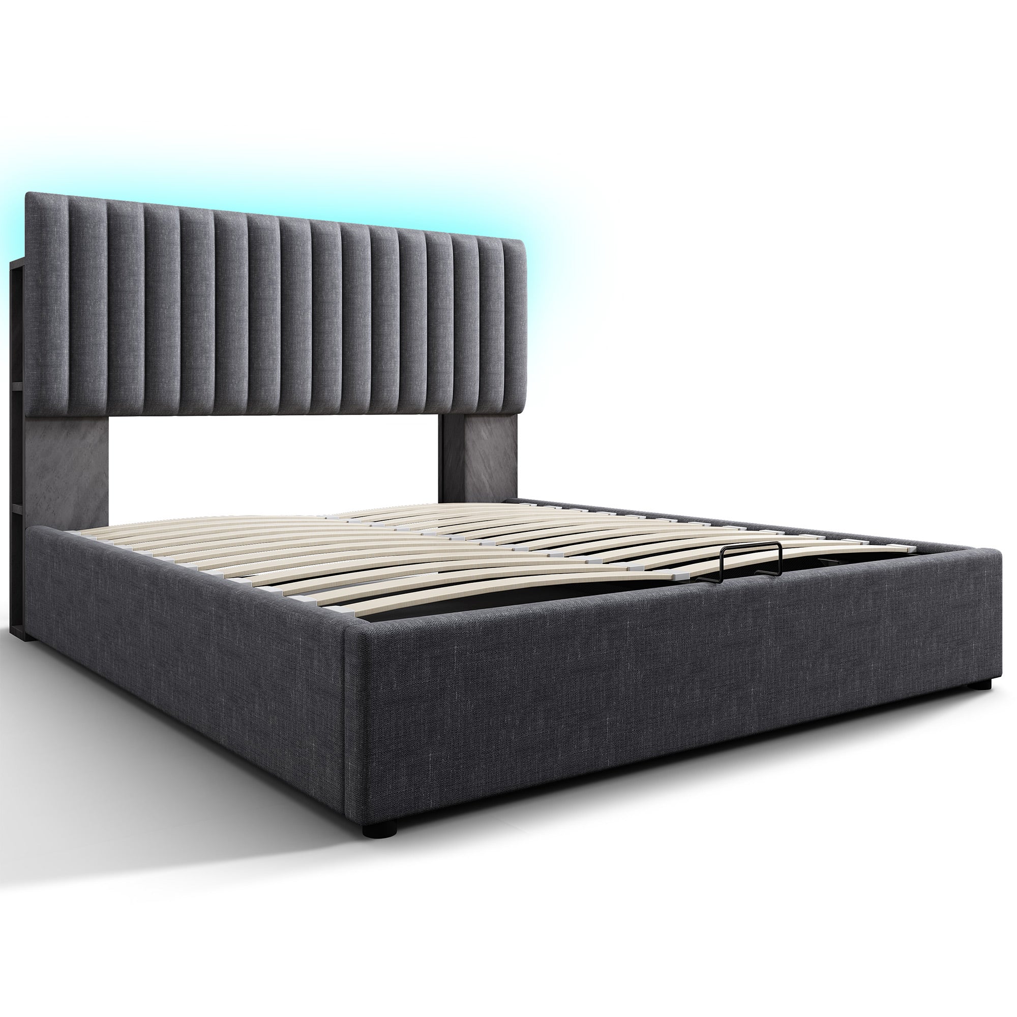 Logidon upholstered bed 160x200 cm LED headboard app control gray